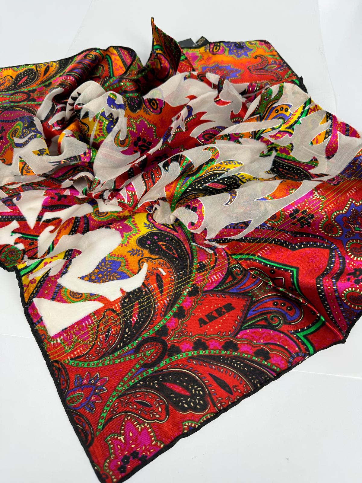 Aker Devore Eşarp - İpek ve Viskon Karışımı Yazlık Eşarp -4633718