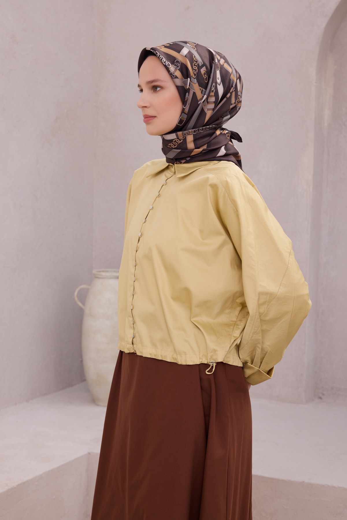 Belli Ekose Kemer Desen İpek Twill Eşarp 4200D01