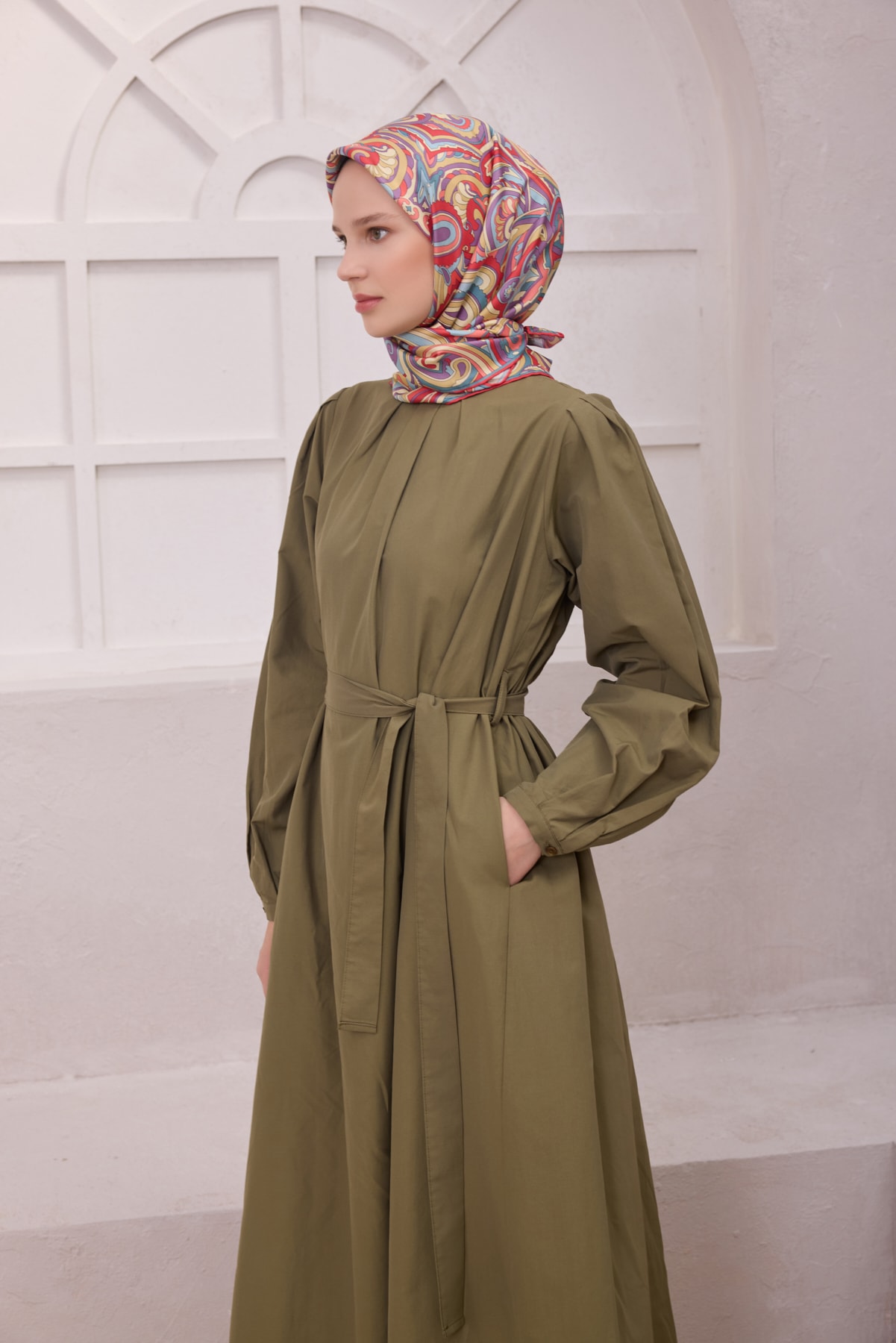 Belli Etnik Desen Saf İpek Twill Eşarp 4222D01