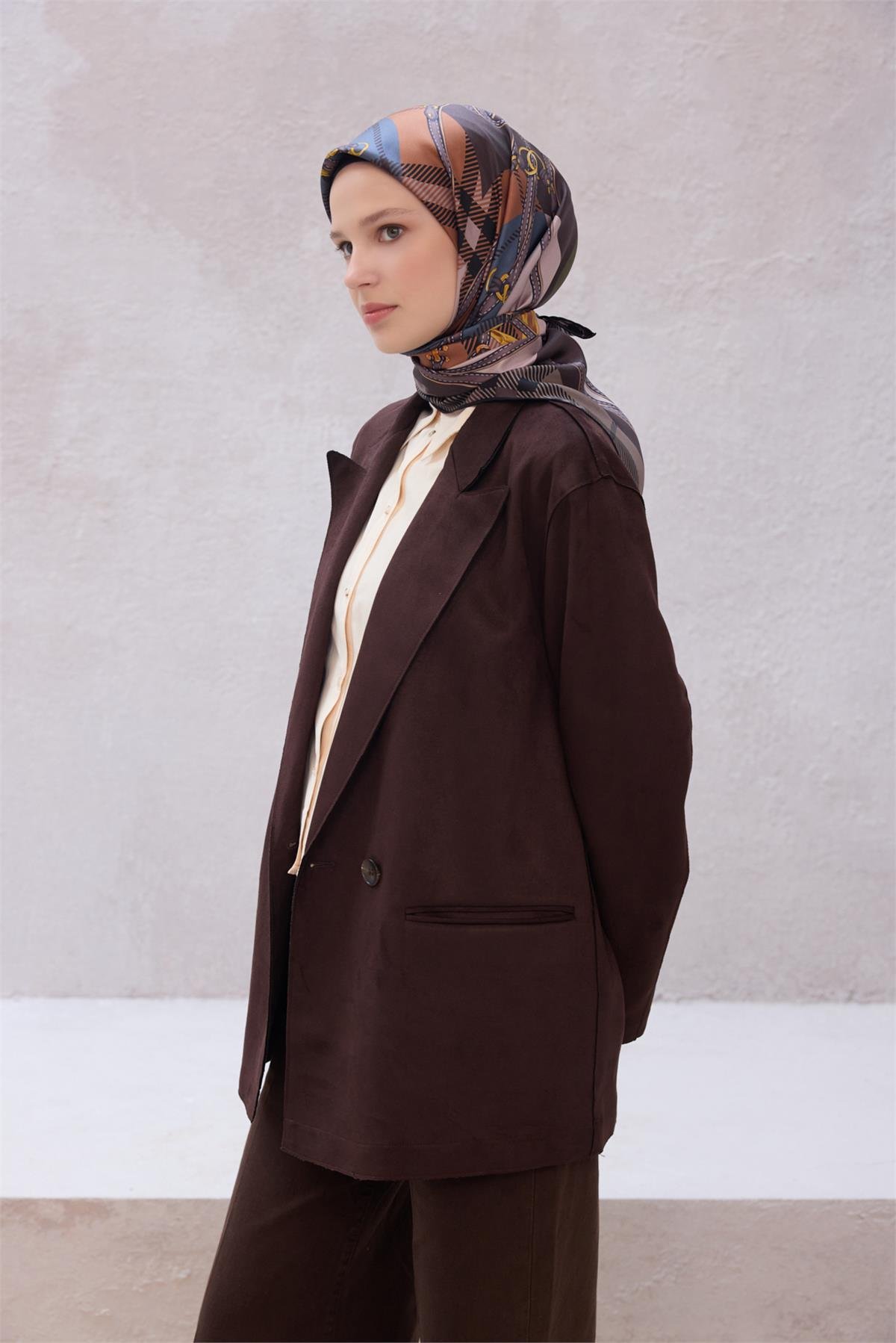 Ekose Kemer Desen İpek Twill Eşarp 4206D01