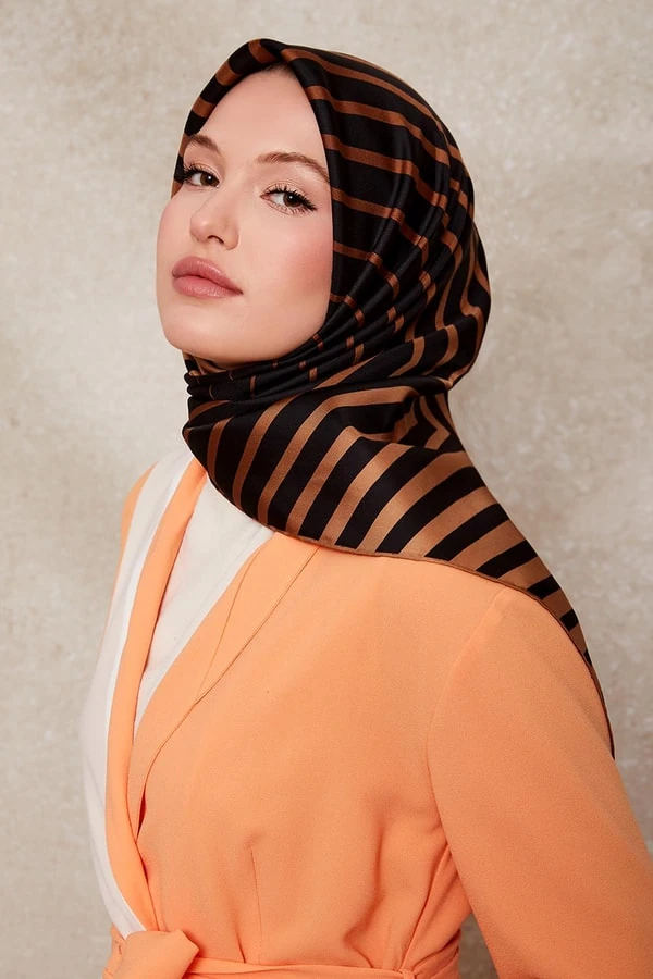 Levidor Şerit Desen Twill İpek Eşarp-0909