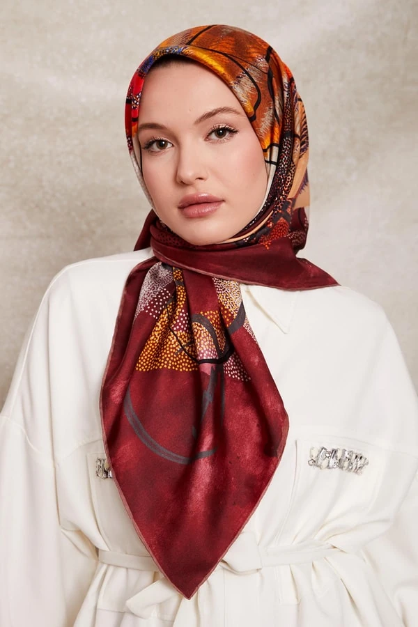 Levidor Karmaşık Desen Twill İpek Eşarp-0915