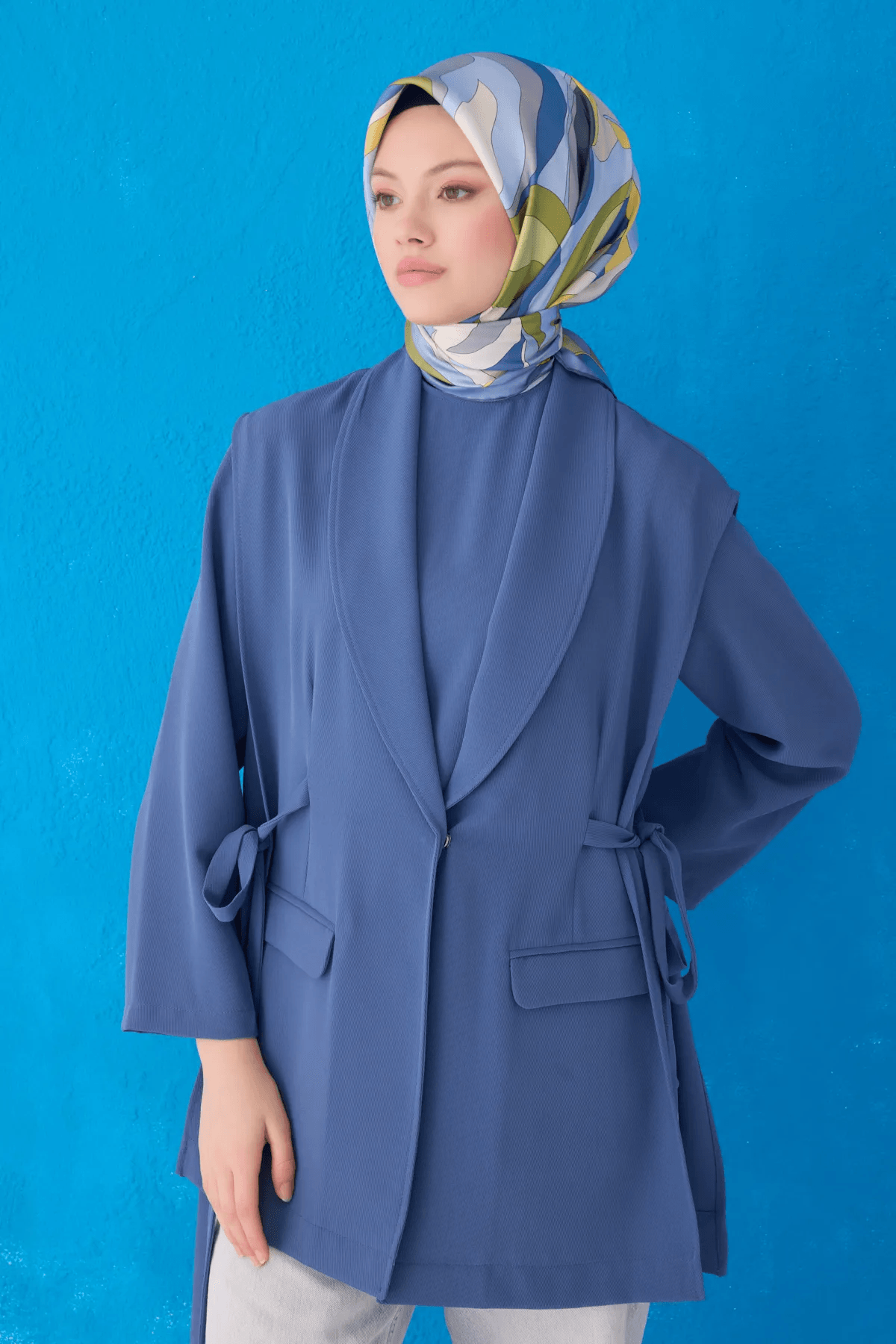 Belli Saf İpek Eşarp 4108D02( Twill İpek) -86 Mavi