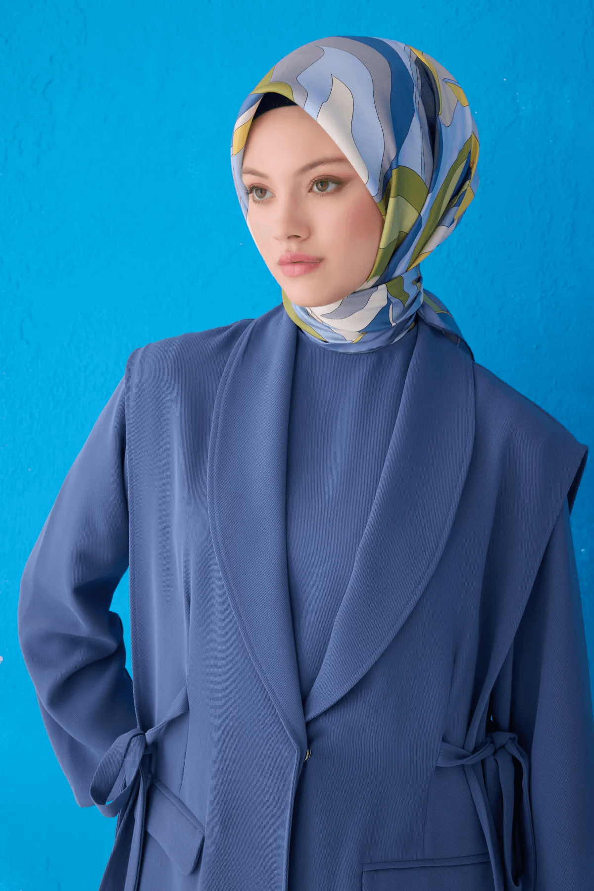 Belli Saf İpek Eşarp 4108D02( Twill İpek) -86 Mavi