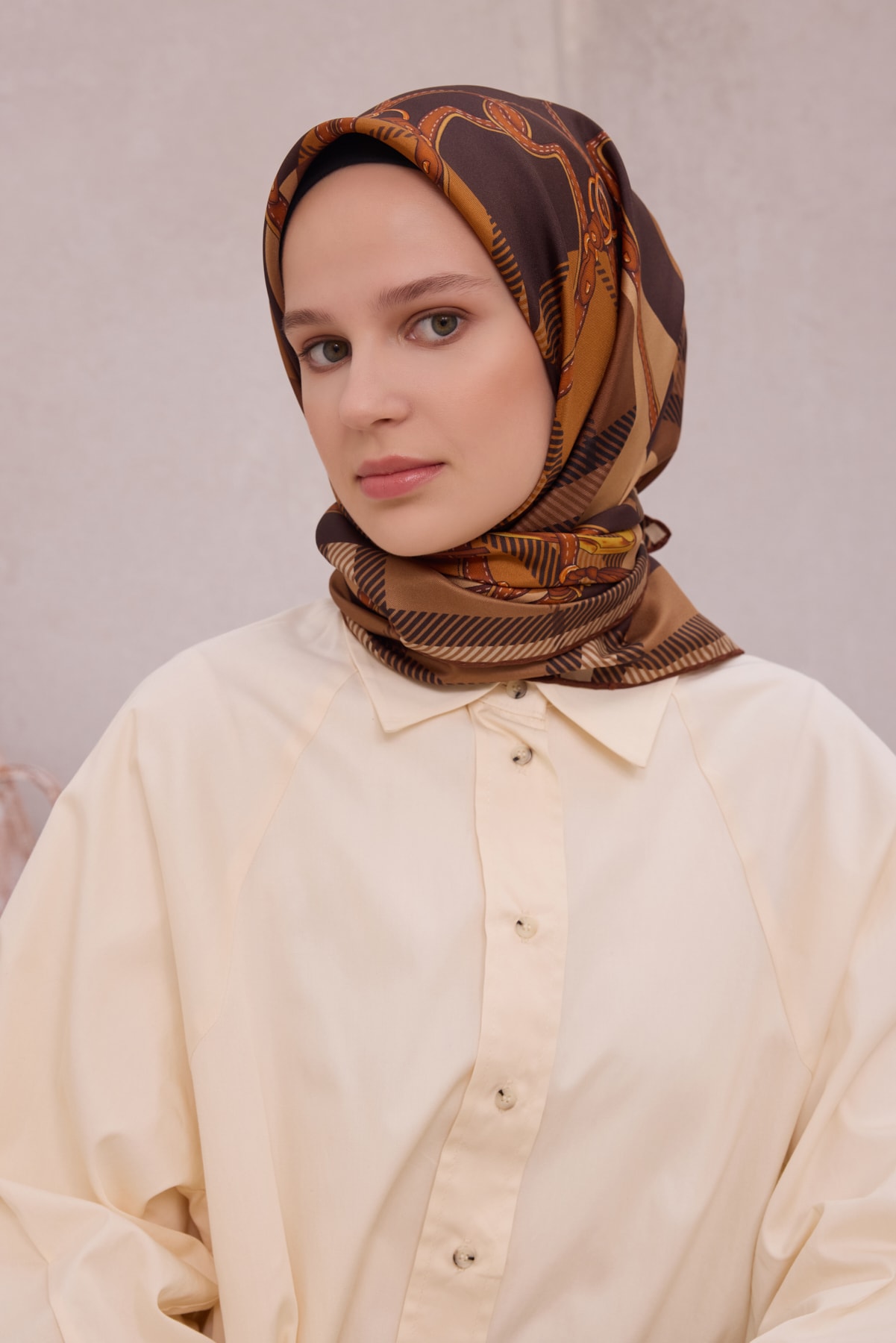 Belli Ekose Kemer Desen İpek Twill Eşarp 4206D01