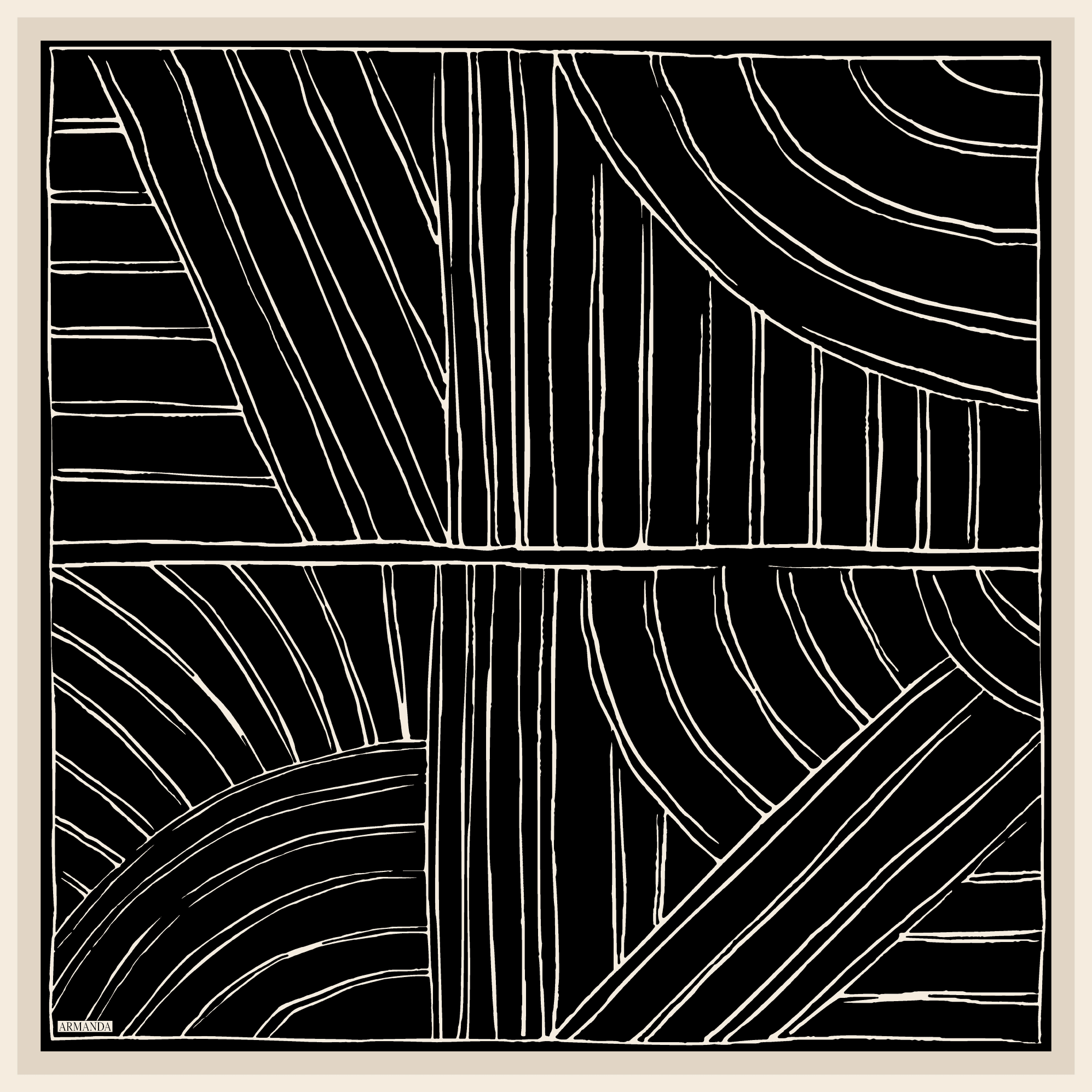 MARBLING DESEN ÇİFT TARAFLI TWILL İPEK EŞARP - SİYAH - LACİVERT - 4309-03