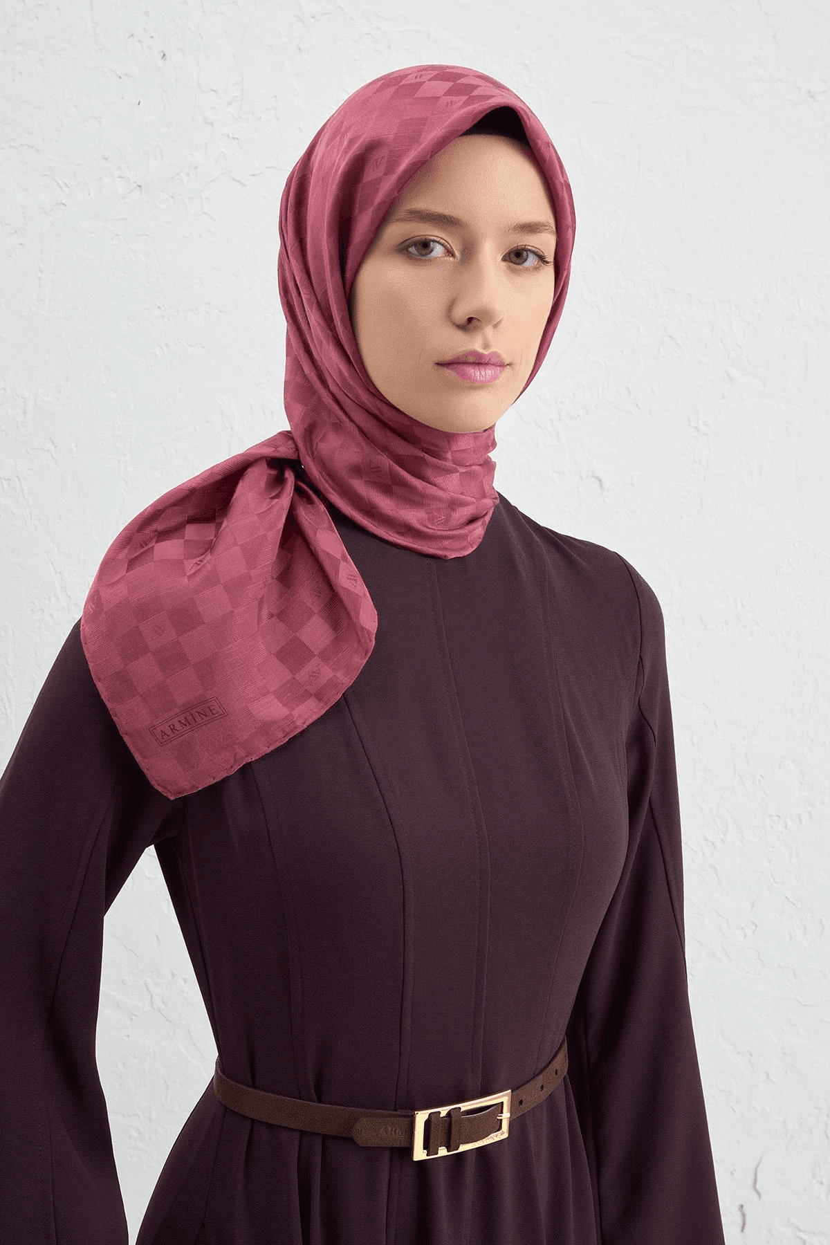 Armine Jakarlı İpek Pamuk Dama Eşarp - 4464