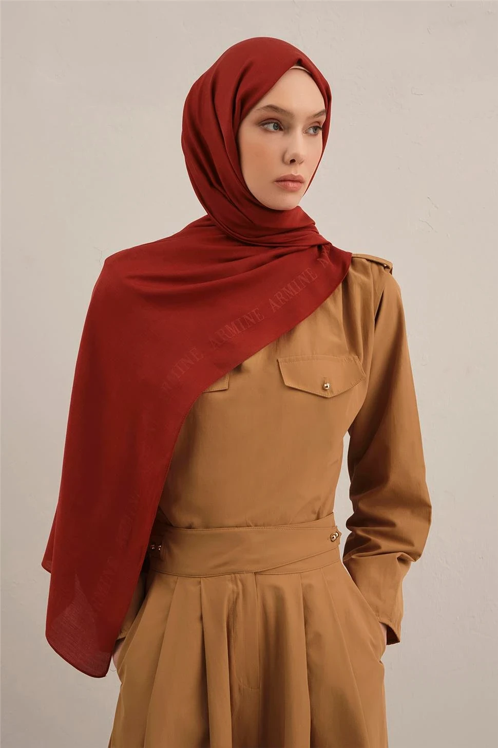 Armine Logo Bordürlü Pamuk İpek Şal 1