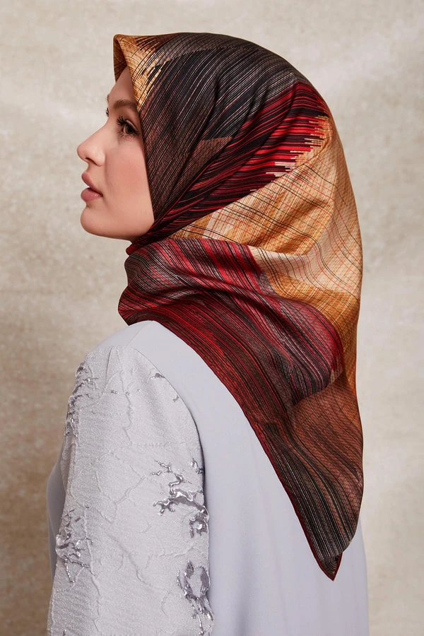 Levidor Çizgi Desen Twill İpek Eşarp-0916