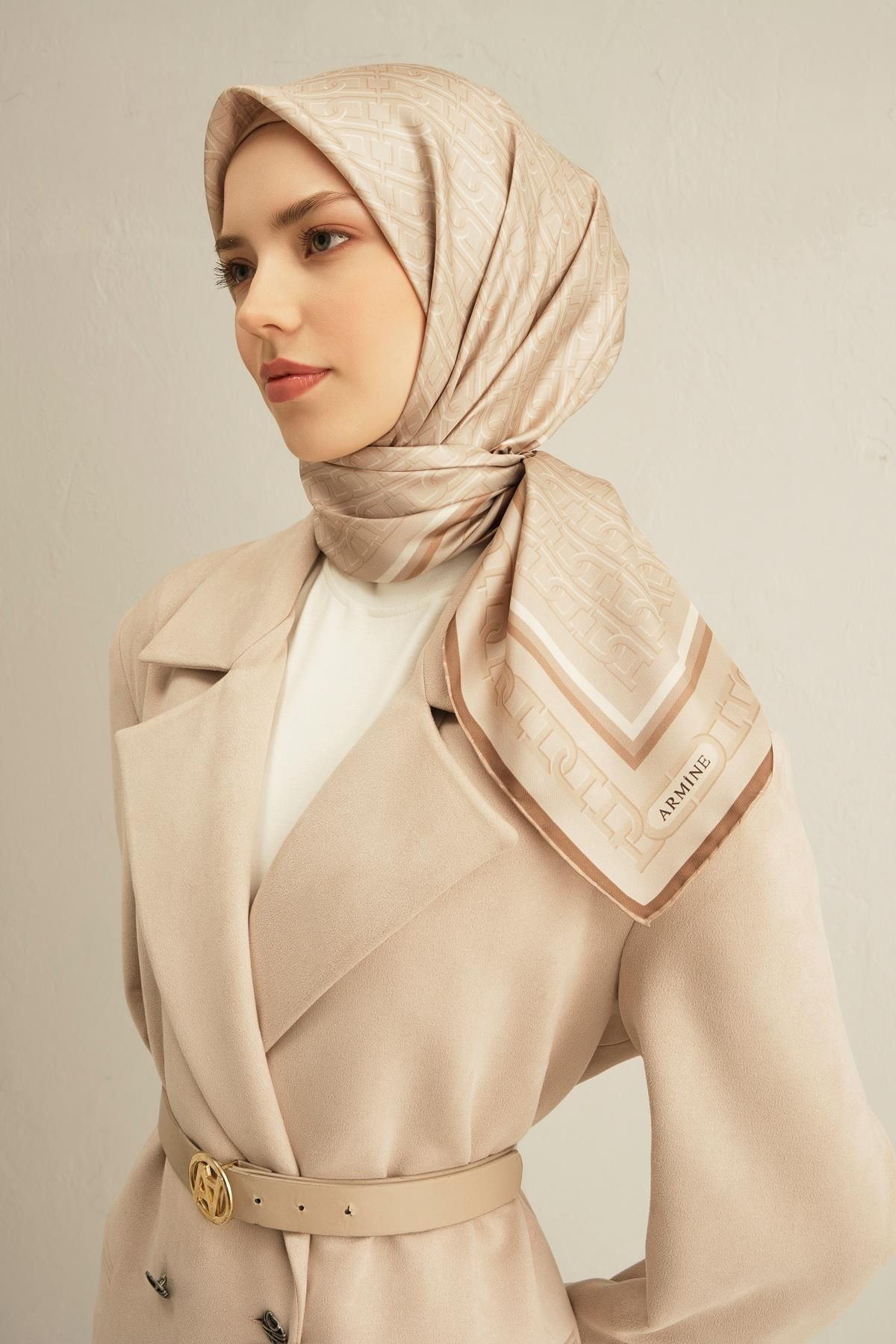 Armine Desenli Saf Ipek Twill Eşarp 9301- 36