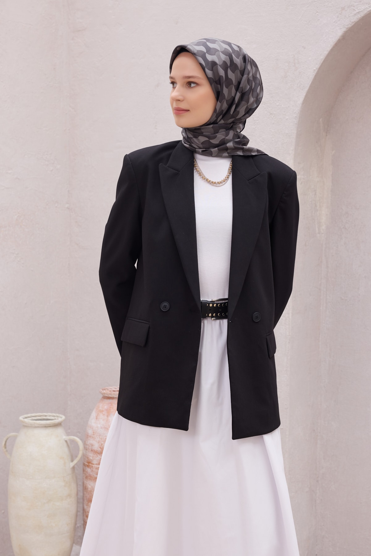 Belli Geometrik Desen İpek Twill Eşarp 4211D01
