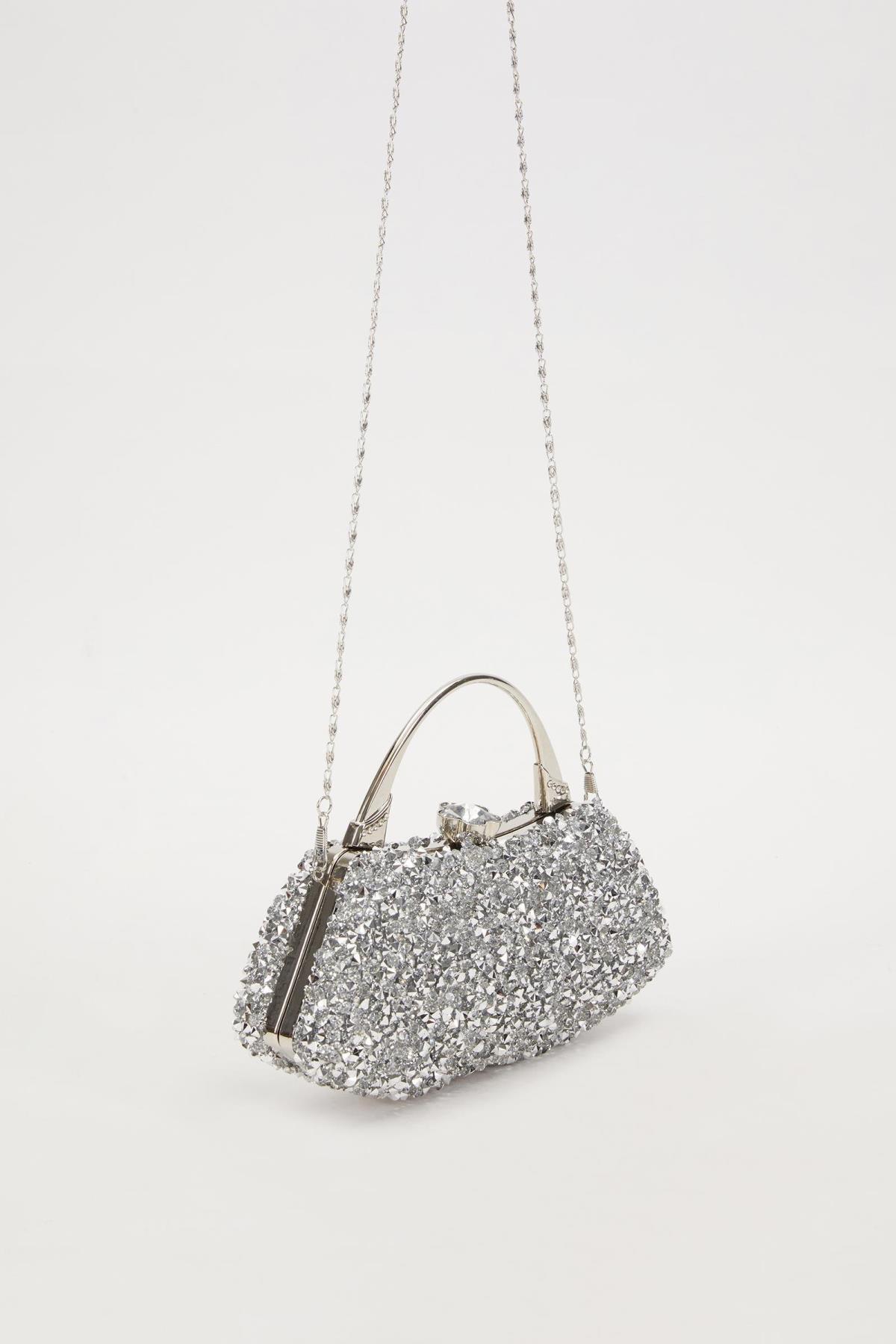 Levidor Mini Gümüş Taşlı Abiye El Çantası 930184