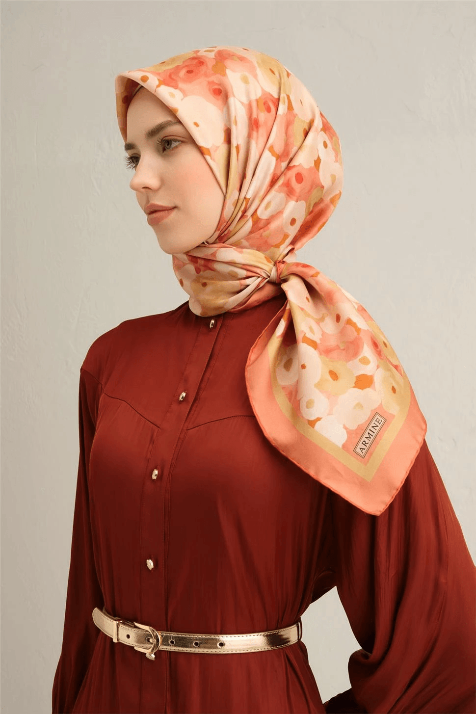 Armine Soyut Desenli Saf İpek Sura Eşarp 9300 55