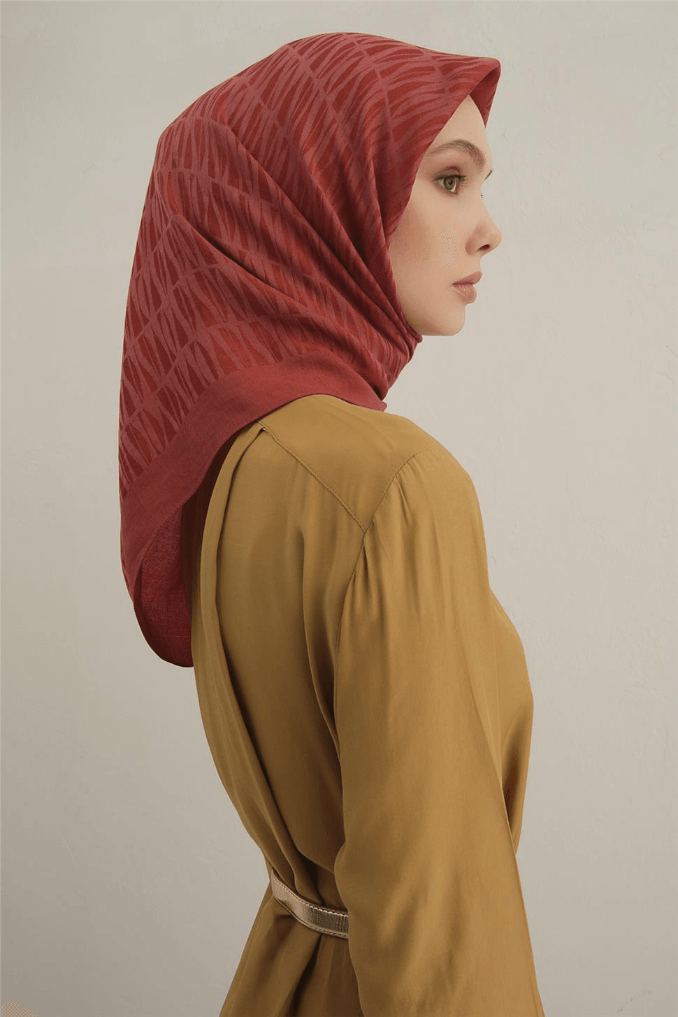 Armine Lyocell Kırmızı Desenli Eşarp 3- 35