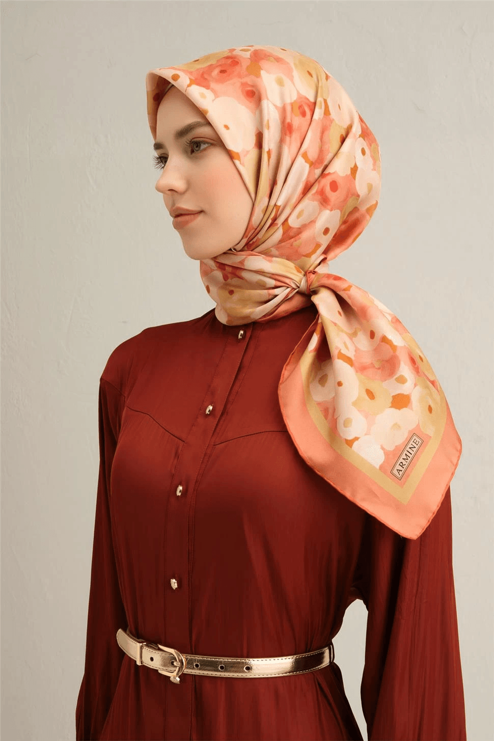 Armine Soyut Desenli Saf İpek Sura Eşarp 9300 55