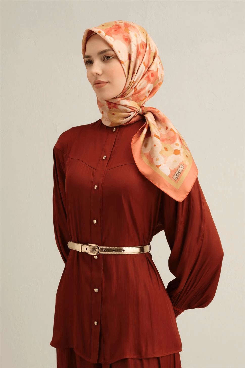 Armine Soyut Desenli Saf İpek Sura Eşarp 9300 55