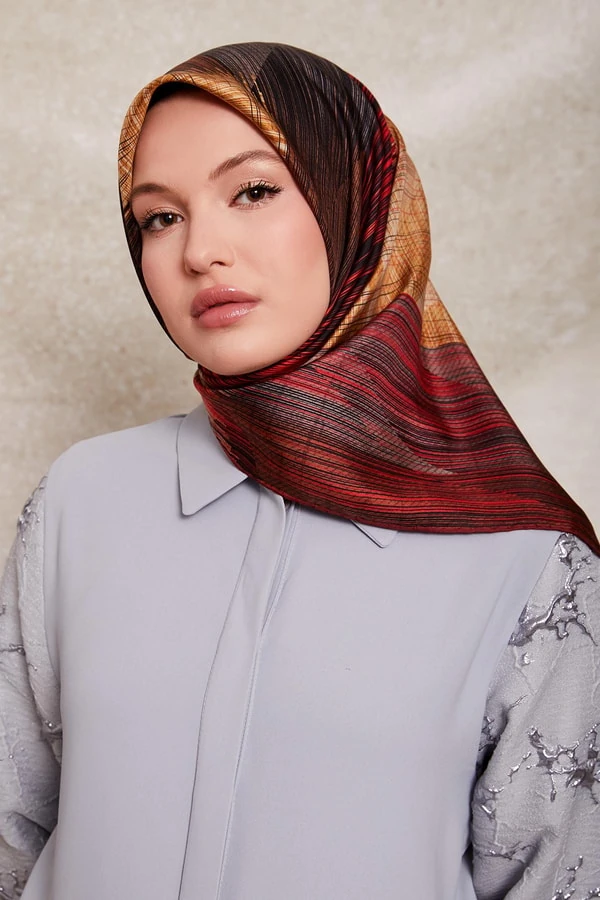 Levidor Çizgi Desen Twill İpek Eşarp-0916