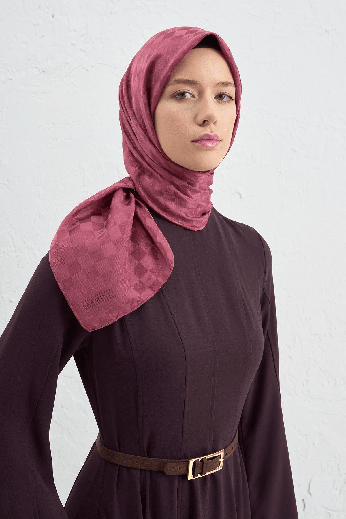Armine Jakarlı İpek Pamuk Dama Eşarp - 4464