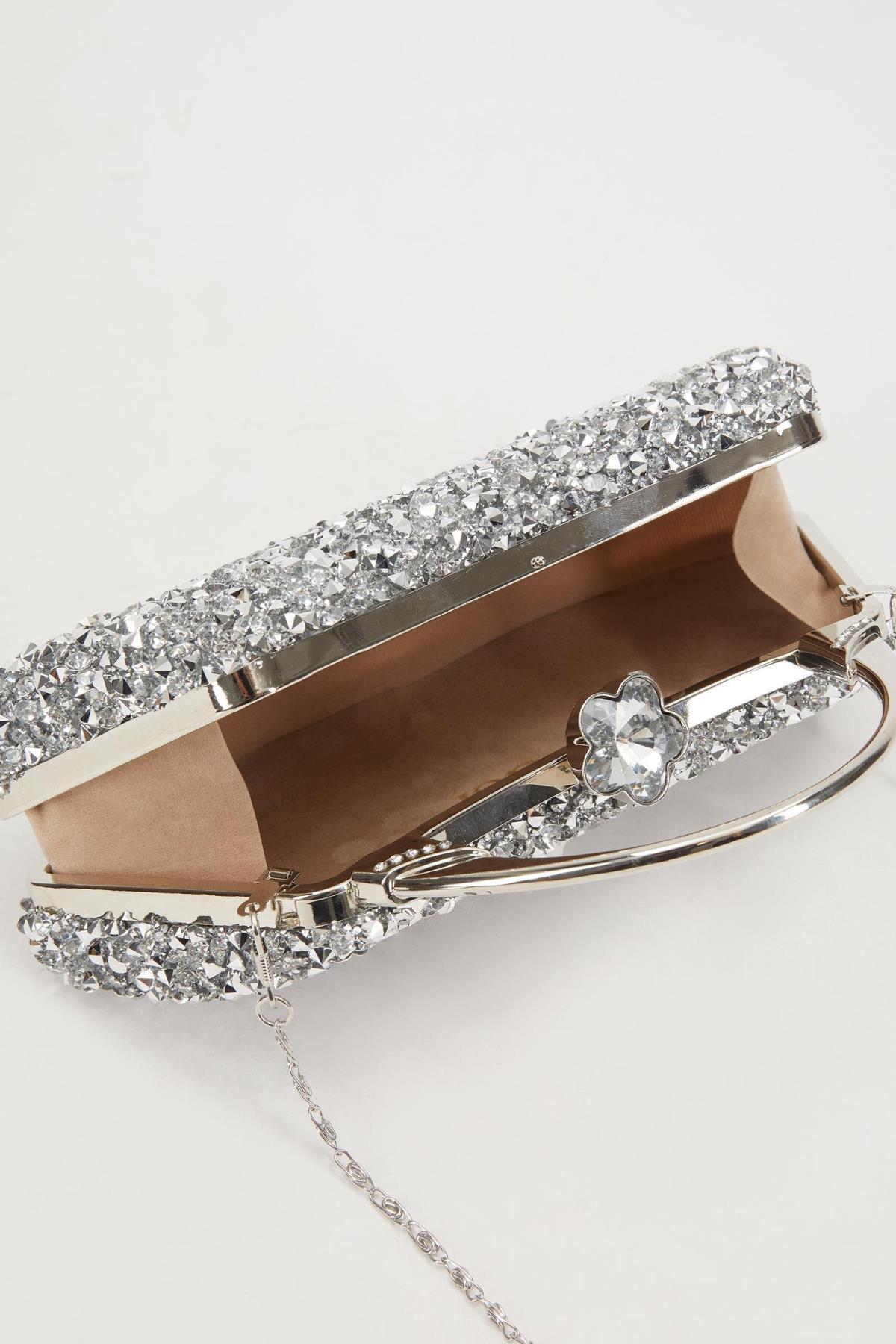 Levidor Mini Gümüş Taşlı Abiye El Çantası 930184