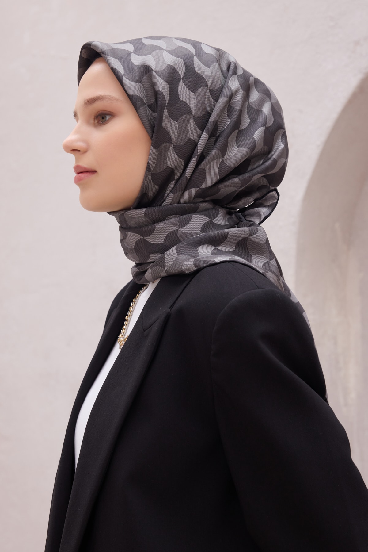 Belli Geometrik Desen İpek Twill Eşarp 4211D01