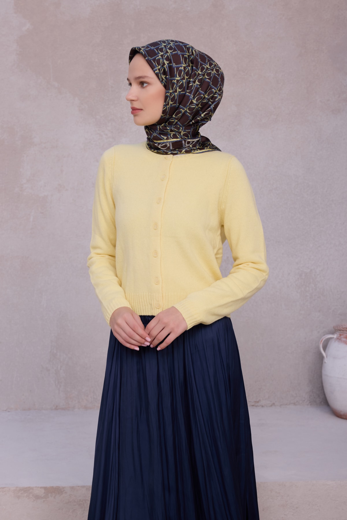 Belli Geometrik Desen İpek Twill Eşarp 4214D01
