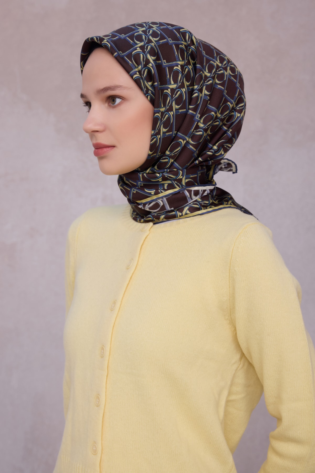Belli Geometrik Desen İpek Twill Eşarp 4214D01