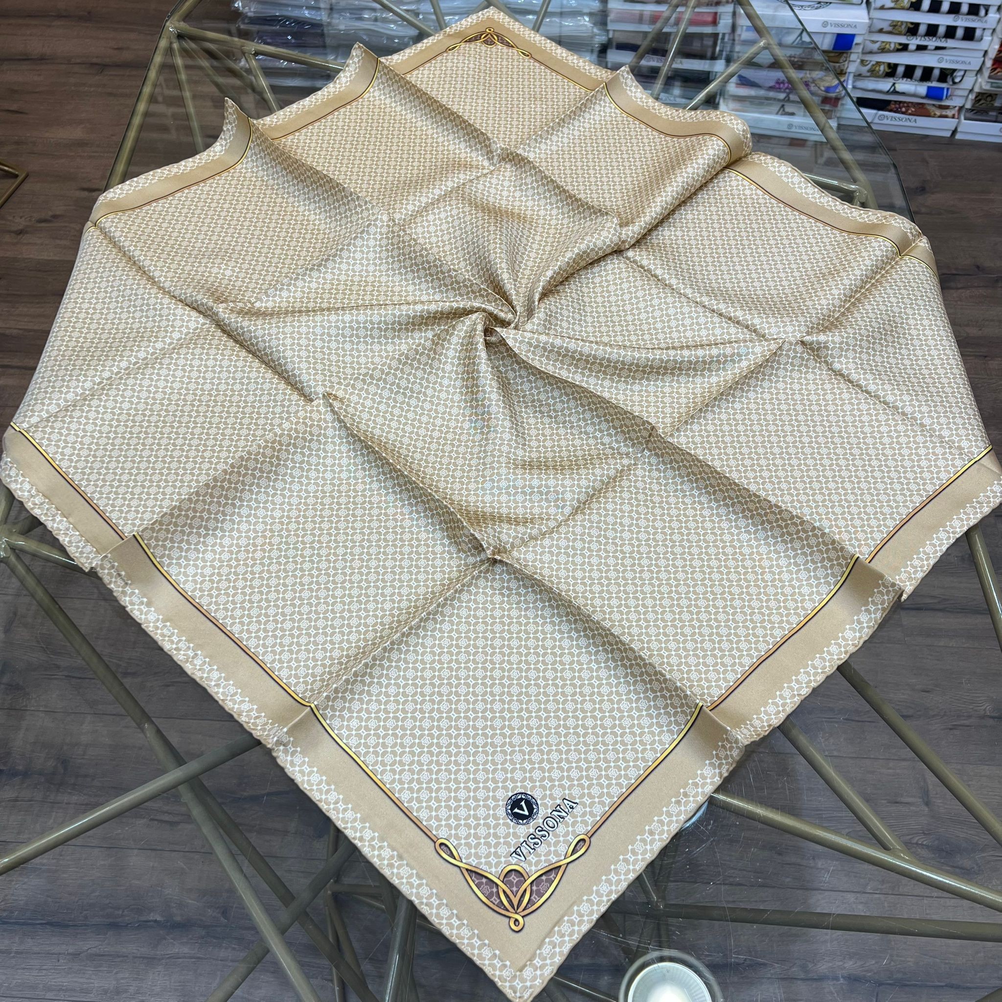 Vissona Minik Motif Desenli %100 Twill İpek Eşarp - 60960