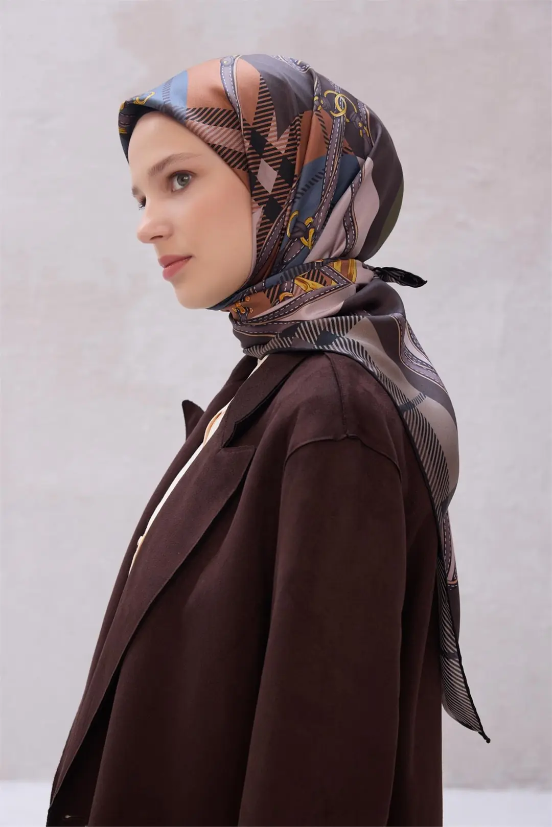 Belli Ekose Kemer Desen İpek Twill Eşarp 4206D01