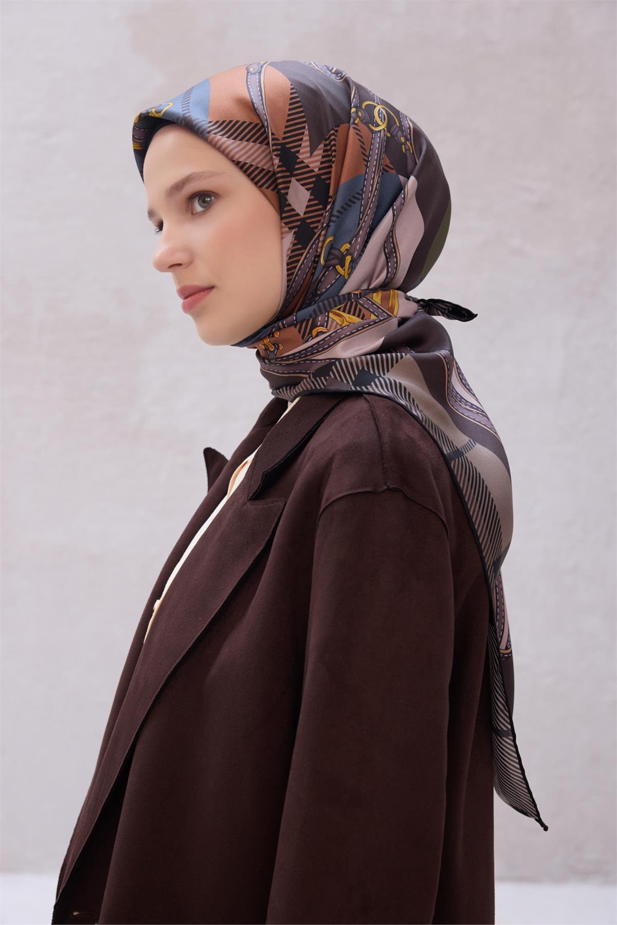 Ekose Kemer Desen İpek Twill Eşarp 4206D01