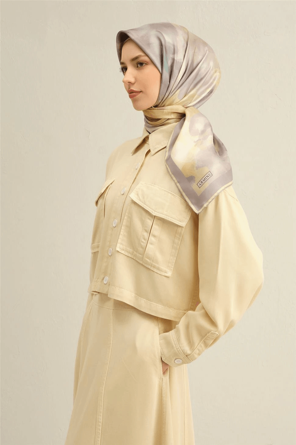 ARMİNE 2025 İLKBAHAR - YAZ - DJ SAF İPEK EŞARP ( SURA)-9310