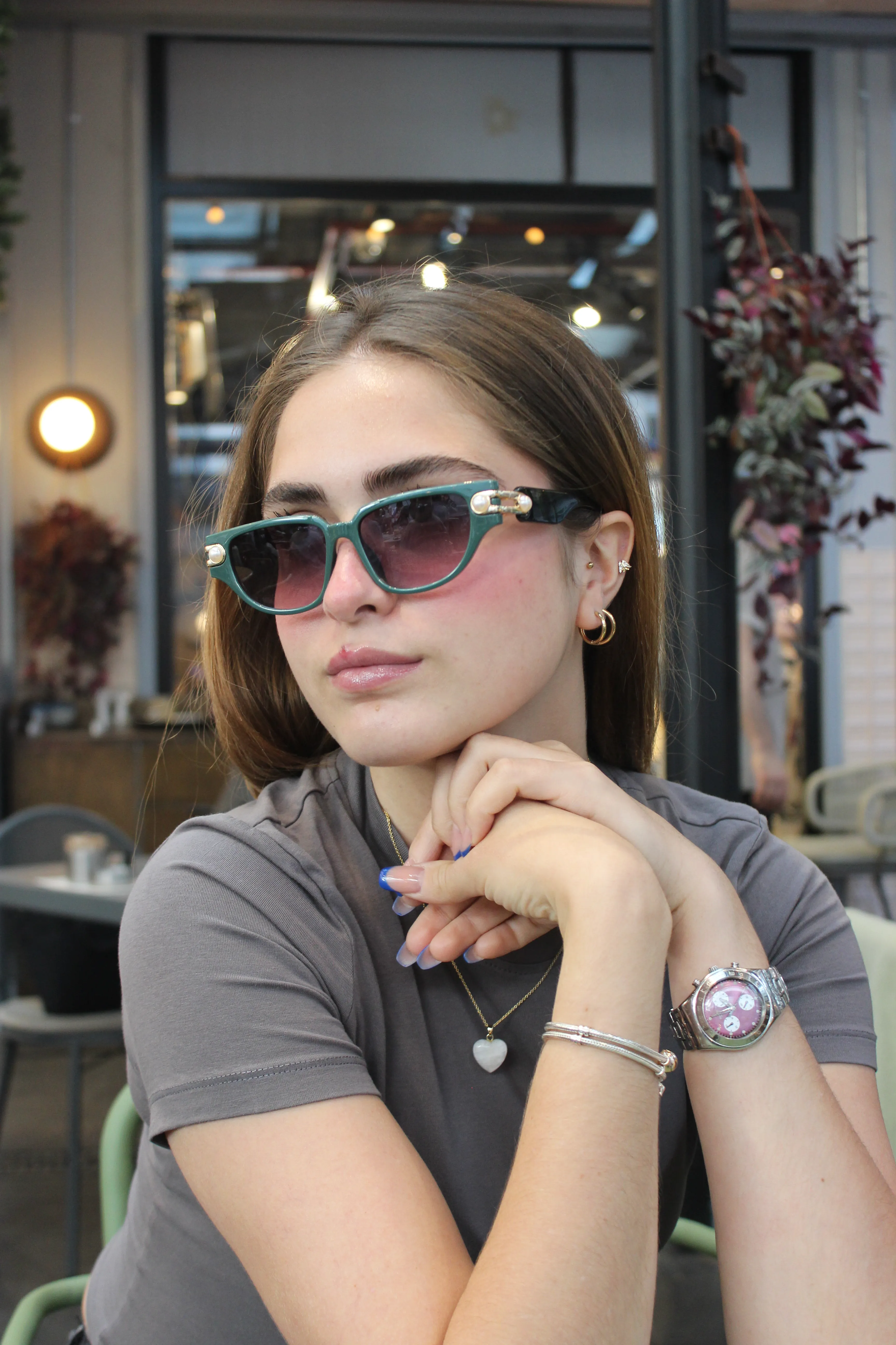 Femme İnci Detaylı Güneş Gözlüğü - Yeşil