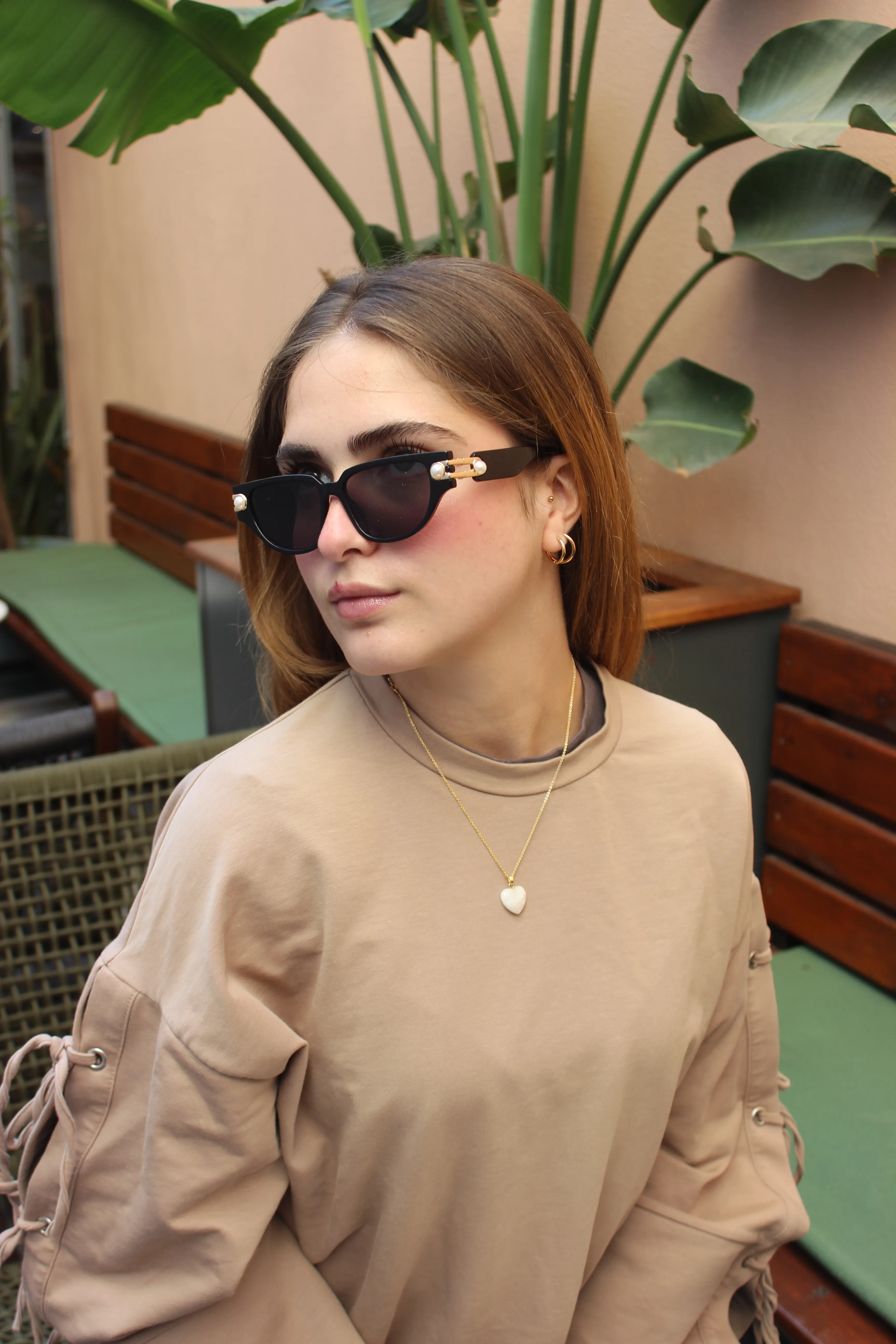 Femme İnci Detaylı Güneş Gözlüğü - Siyah