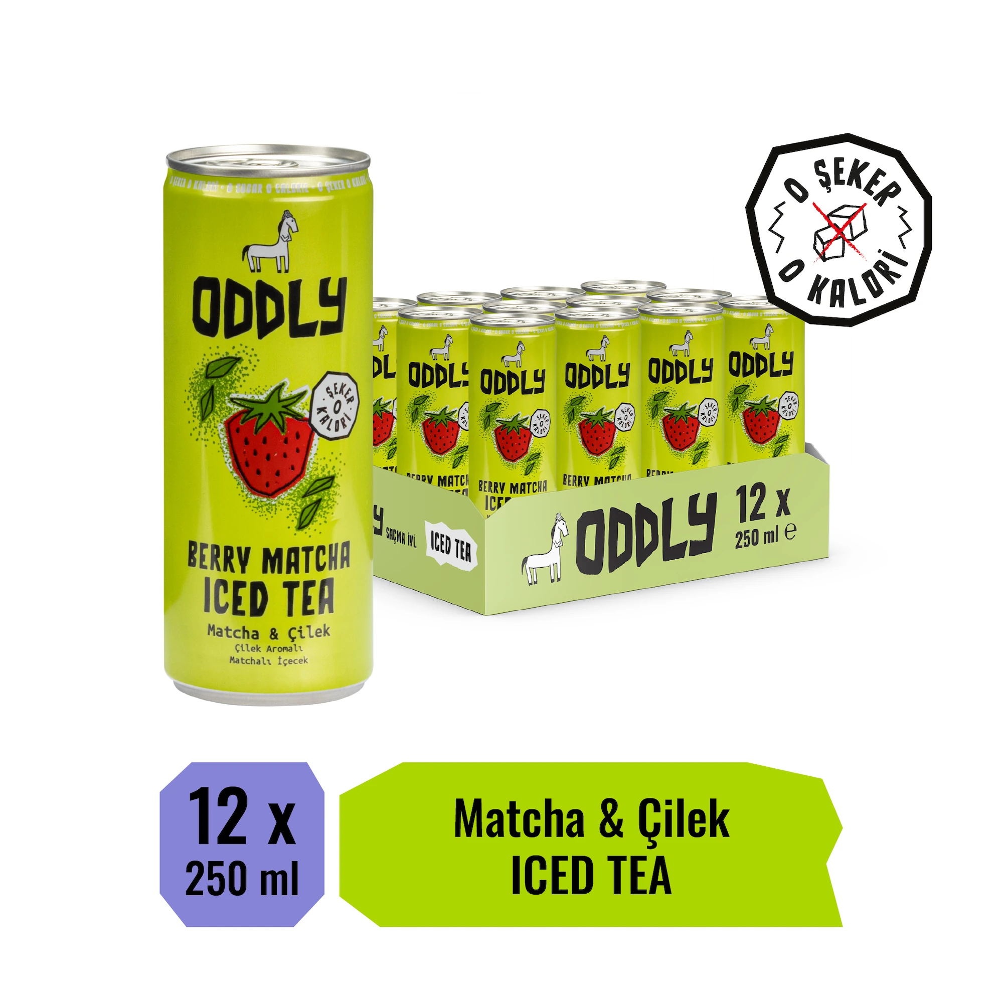 ODDLY BERRY MATCHA SOĞUK ÇAY KUTU ÇİLEK MATCHA - 0 ŞEKER & 0 KALORİ 250 ML X 12 ADET