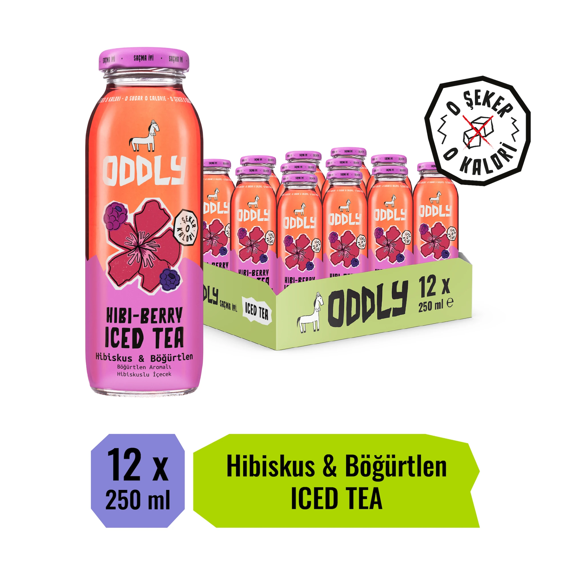 ODDLY HIBIBERRY SOĞUK ÇAY CAM HİBİSCUS BÖĞÜRTLEN - 0 ŞEKER & 0 KALORİ 250 ML X 12 ADET