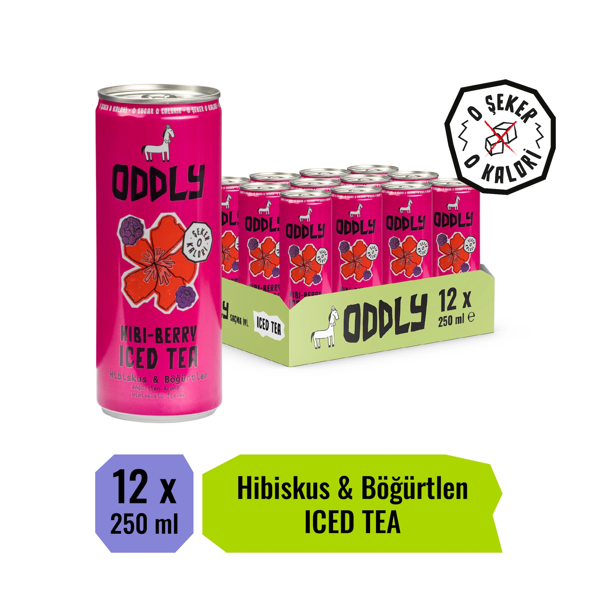 ODDLY HIBIBERRY SOĞUK ÇAY KUTU HİBİSCUS BÖĞÜRTLEN - 0 ŞEKER & 0 KALORİ 250 ML X 12 ADET