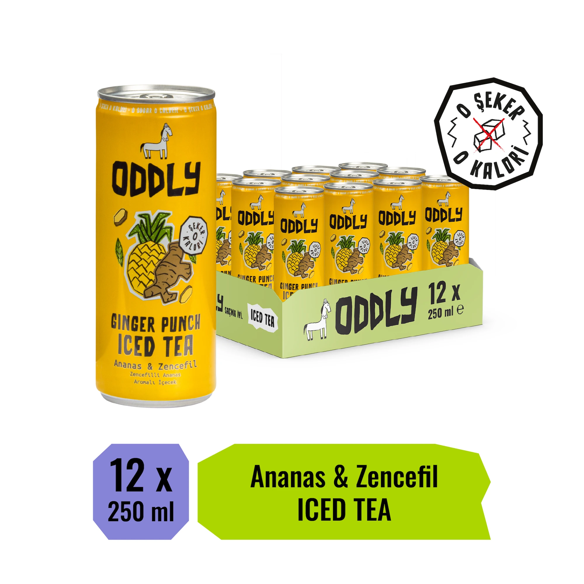 ODDLY GINGER PUNCH SOĞUK ÇAY KUTU YEŞİLÇAY ANANAS ZENCEFİL - 0 ŞEKER & 0 KALORİ 250 ML X 12 ADET