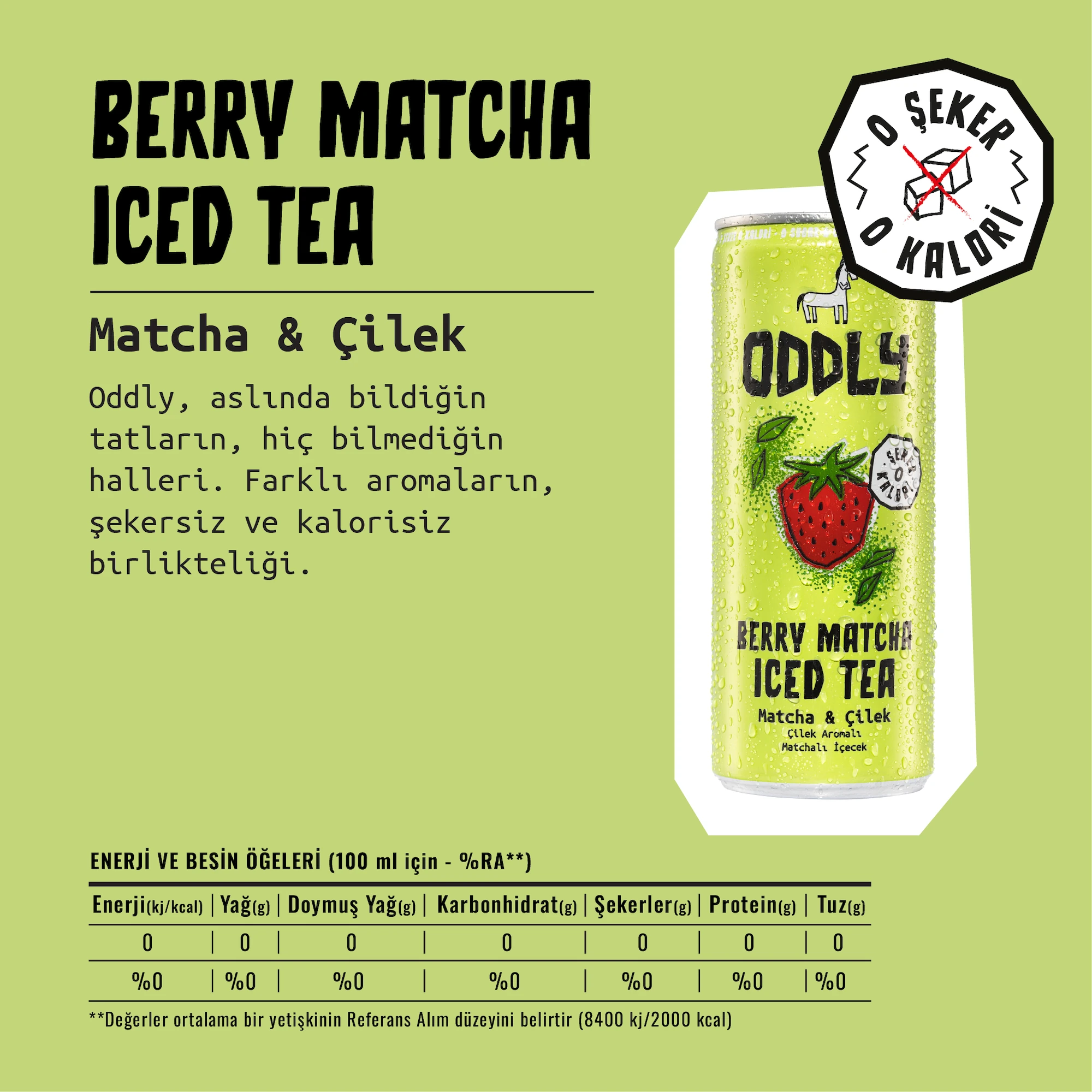 ODDLY BERRY MATCHA SOĞUK ÇAY KUTU ÇİLEK MATCHA - 0 ŞEKER & 0 KALORİ 250 ML X 8 ADET
