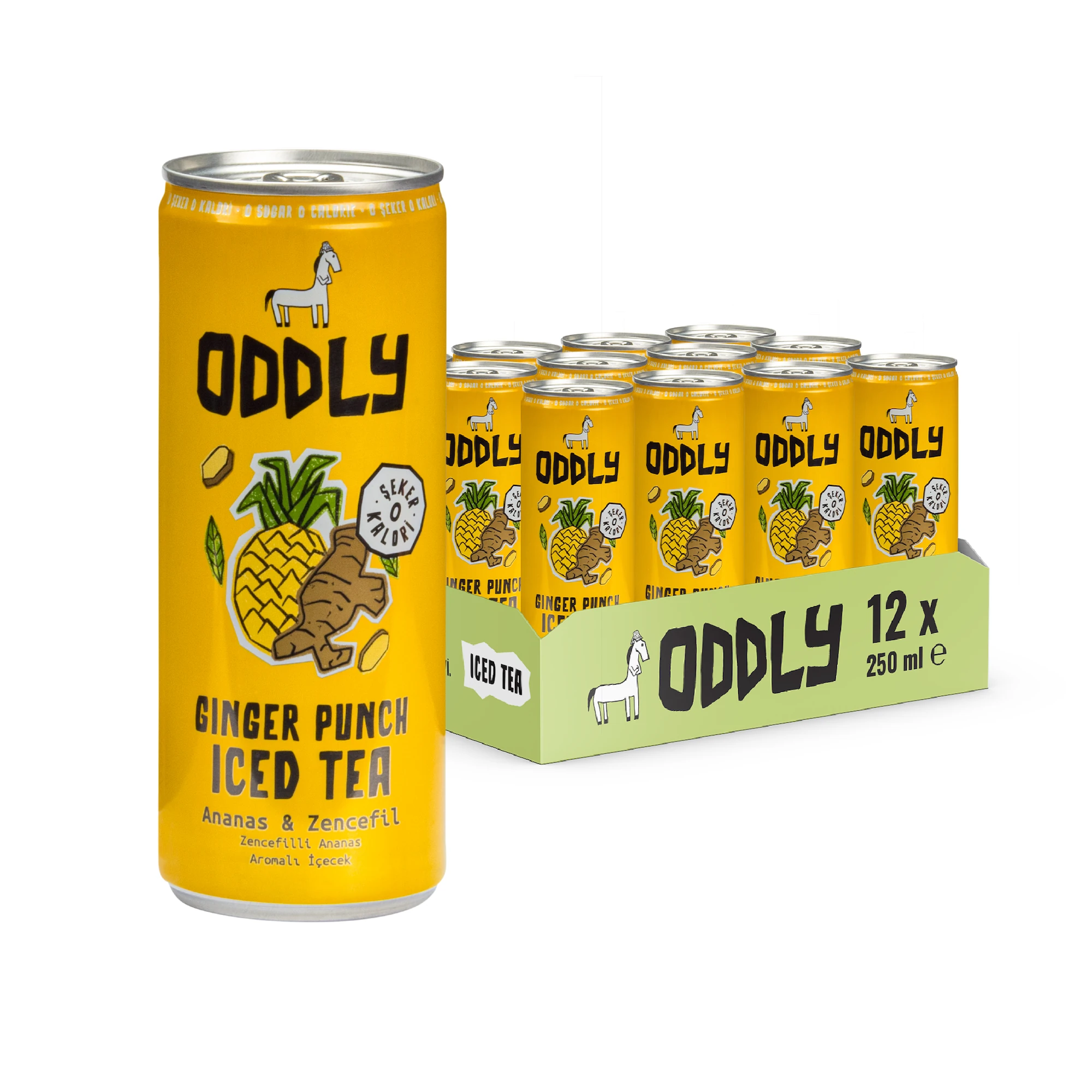 ODDLY GINGER PUNCH SOĞUK ÇAY KUTU YEŞİLÇAY ANANAS ZENCEFİL - 0 ŞEKER & 0 KALORİ 250 ML X 12 ADET