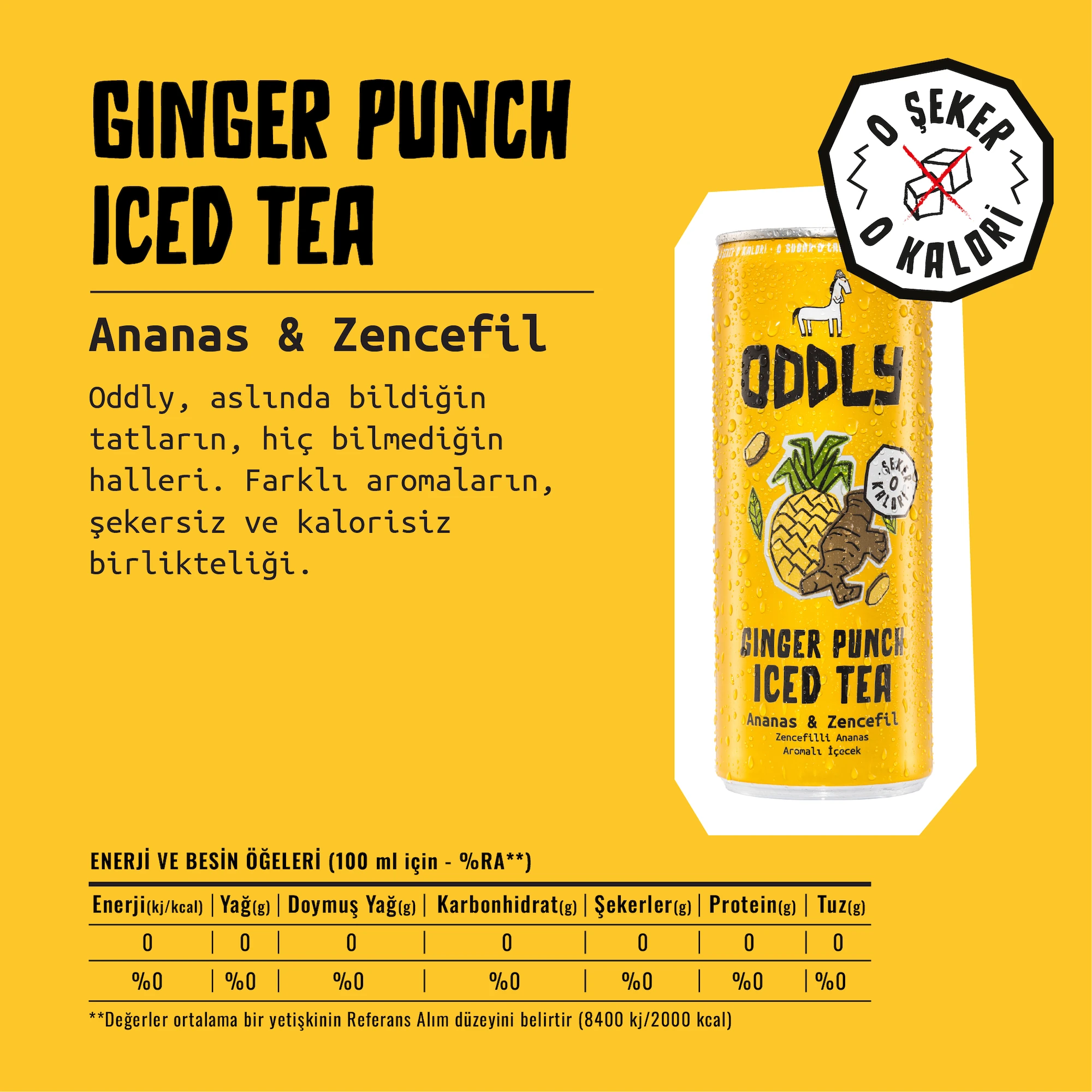 ODDLY GINGER PUNCH SOĞUK ÇAY KUTU YEŞİLÇAY ANANAS ZENCEFİL - 0 ŞEKER & 0 KALORİ 250 ML X 8 ADET