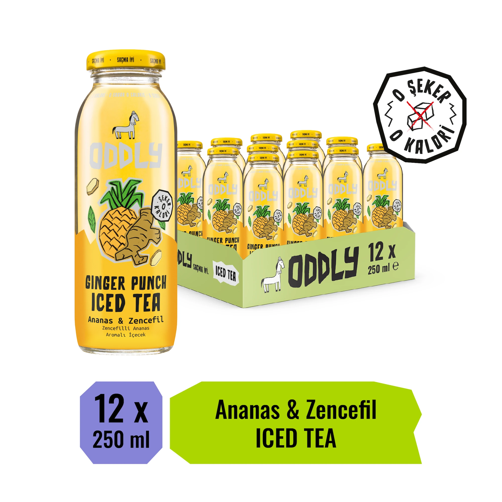 ODDLY GINGER PUNCH SOĞUK ÇAY CAM YEŞİLÇAY ANANAS ZENCEFİL - 0 ŞEKER & 0 KALORİ 250 ML X 12 ADET