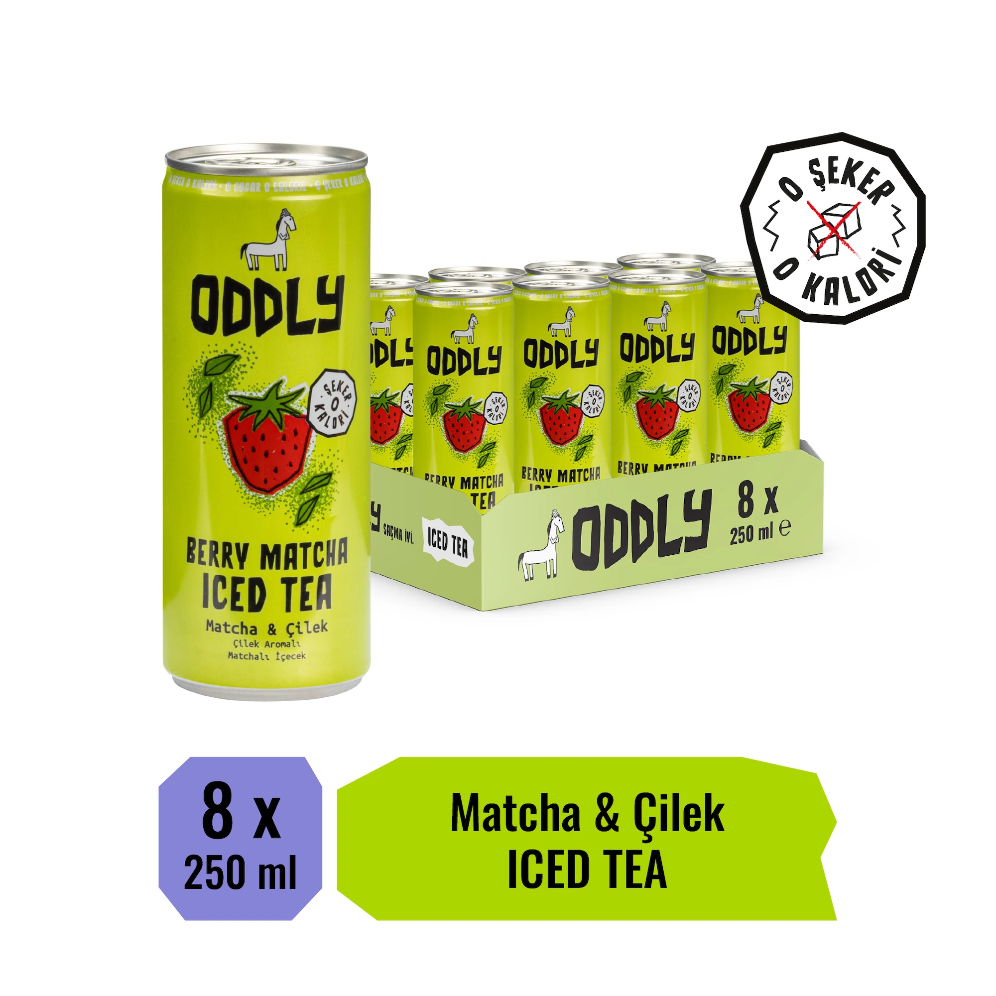 ODDLY BERRY MATCHA SOĞUK ÇAY KUTU ÇİLEK MATCHA - 0 ŞEKER & 0 KALORİ 250 ML X 8 ADET
