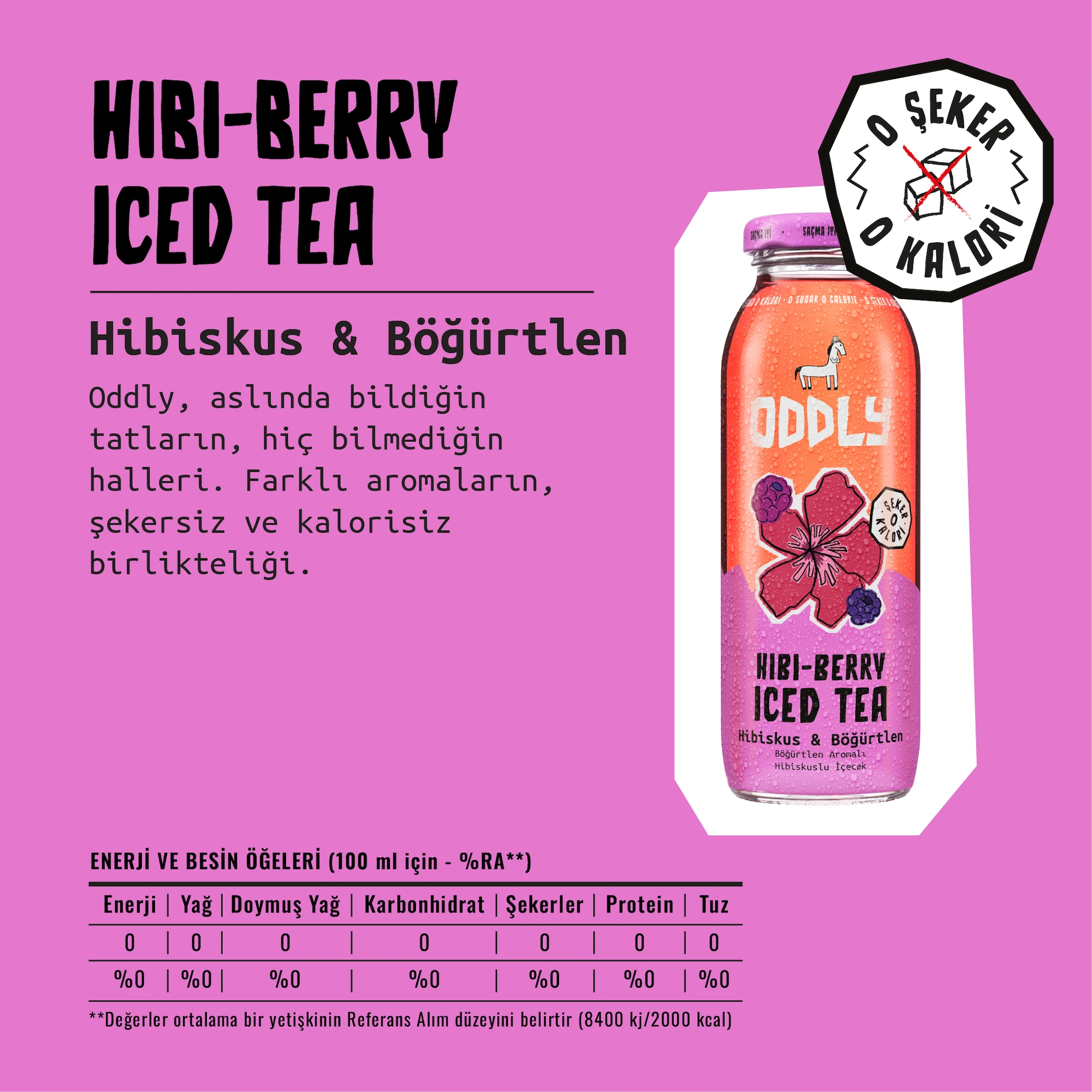ODDLY HIBIBERRY SOĞUK ÇAY CAM HİBİSCUS BÖĞÜRTLEN - 0 ŞEKER & 0 KALORİ 250 ML X 6 ADET