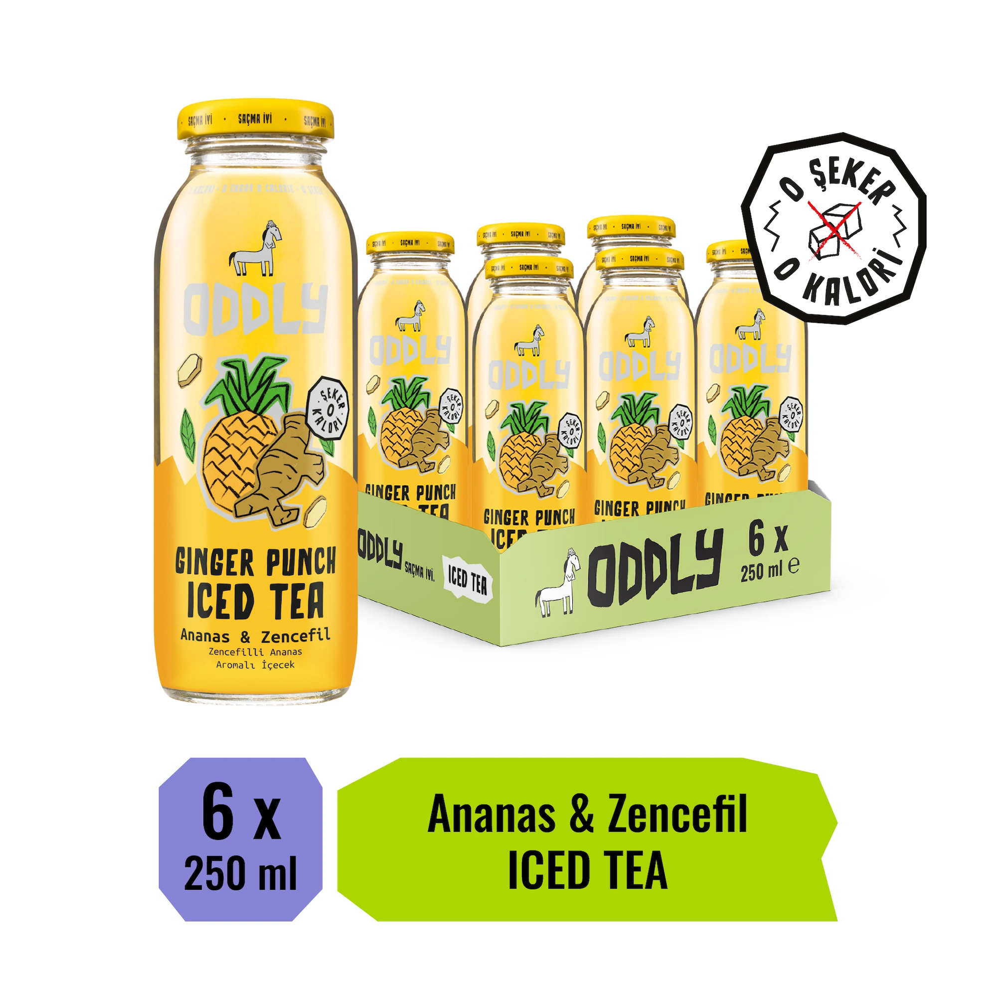 ODDLY GINGER PUNCH SOĞUK ÇAY CAM YEŞİLÇAY ANANAS ZENCEFİL - 0 ŞEKER & 0 KALORİ 250 ML X 6 ADET