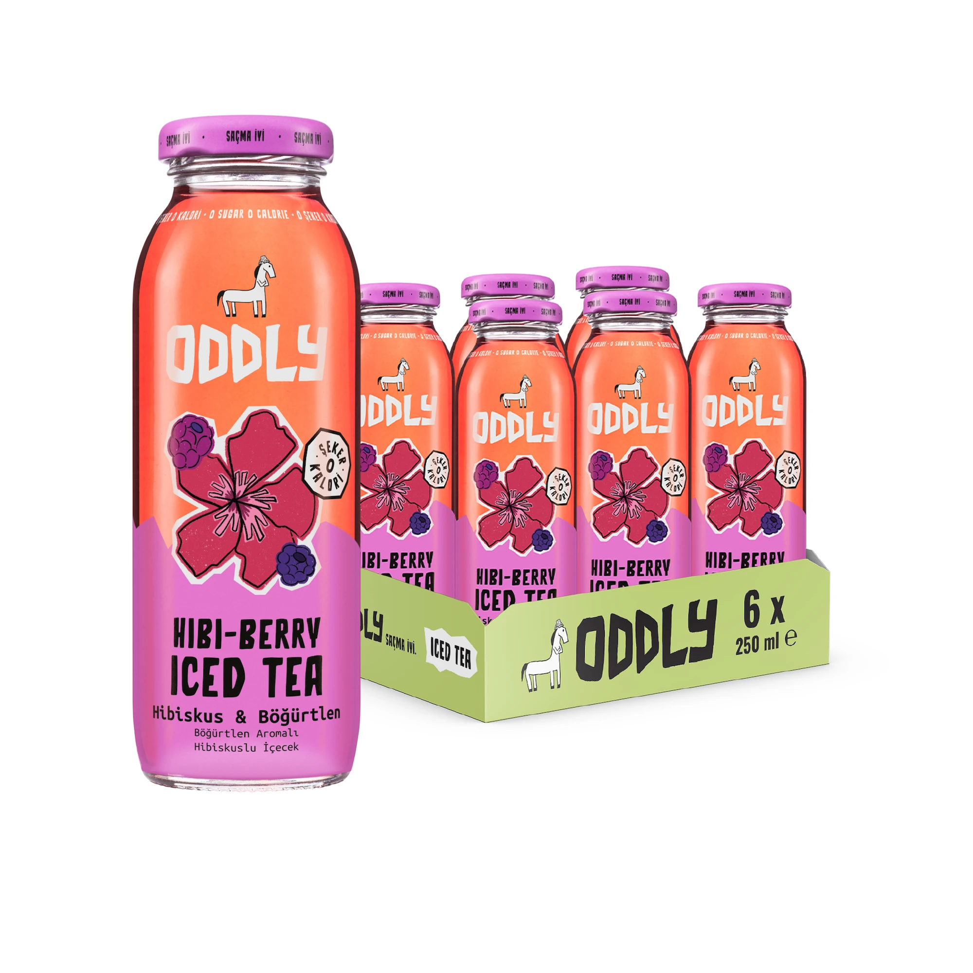 ODDLY HIBIBERRY SOĞUK ÇAY CAM HİBİSCUS BÖĞÜRTLEN - 0 ŞEKER & 0 KALORİ 250 ML X 6 ADET