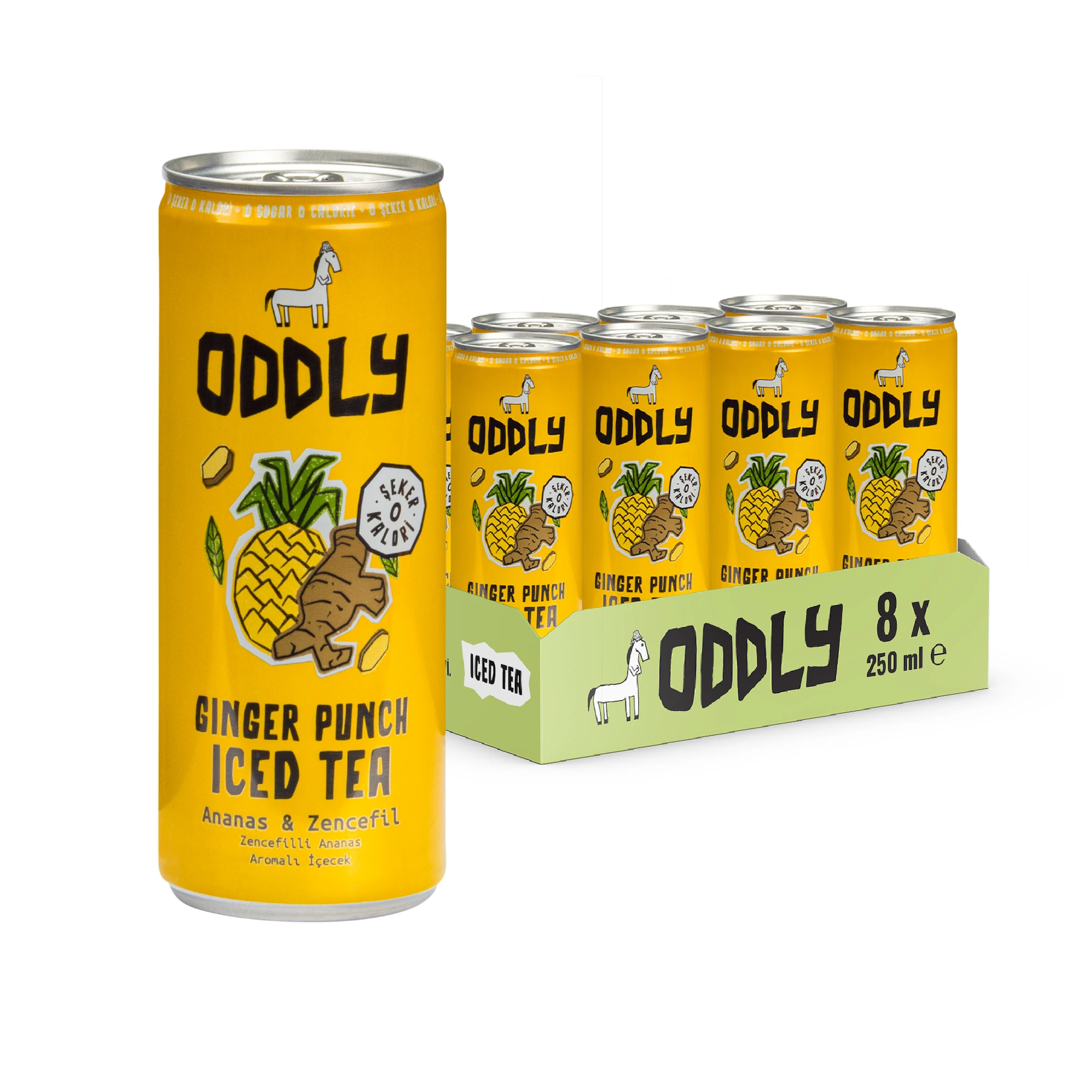 ODDLY GINGER PUNCH SOĞUK ÇAY KUTU YEŞİLÇAY ANANAS ZENCEFİL - 0 ŞEKER & 0 KALORİ 250 ML X 8 ADET