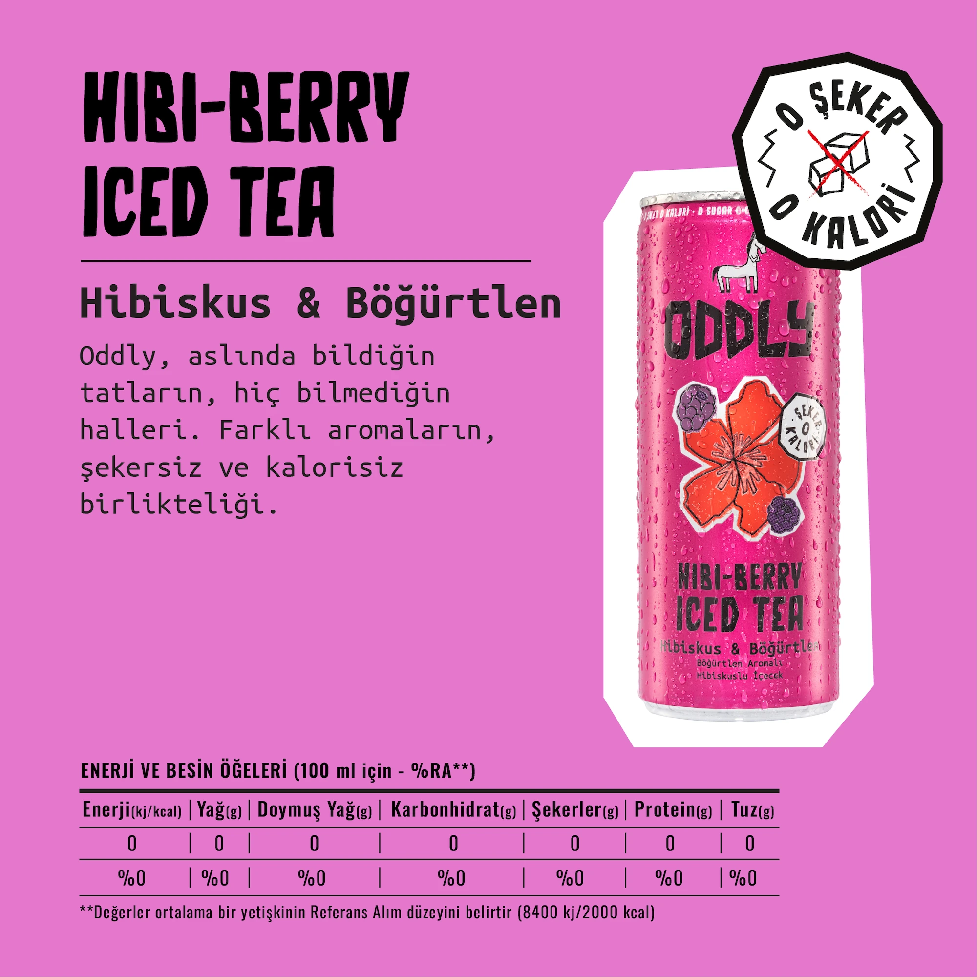ODDLY HIBIBERRY SOĞUK ÇAY KUTU HİBİSCUS BÖĞÜRTLEN - 0 ŞEKER & 0 KALORİ 250 ML X 12 ADET