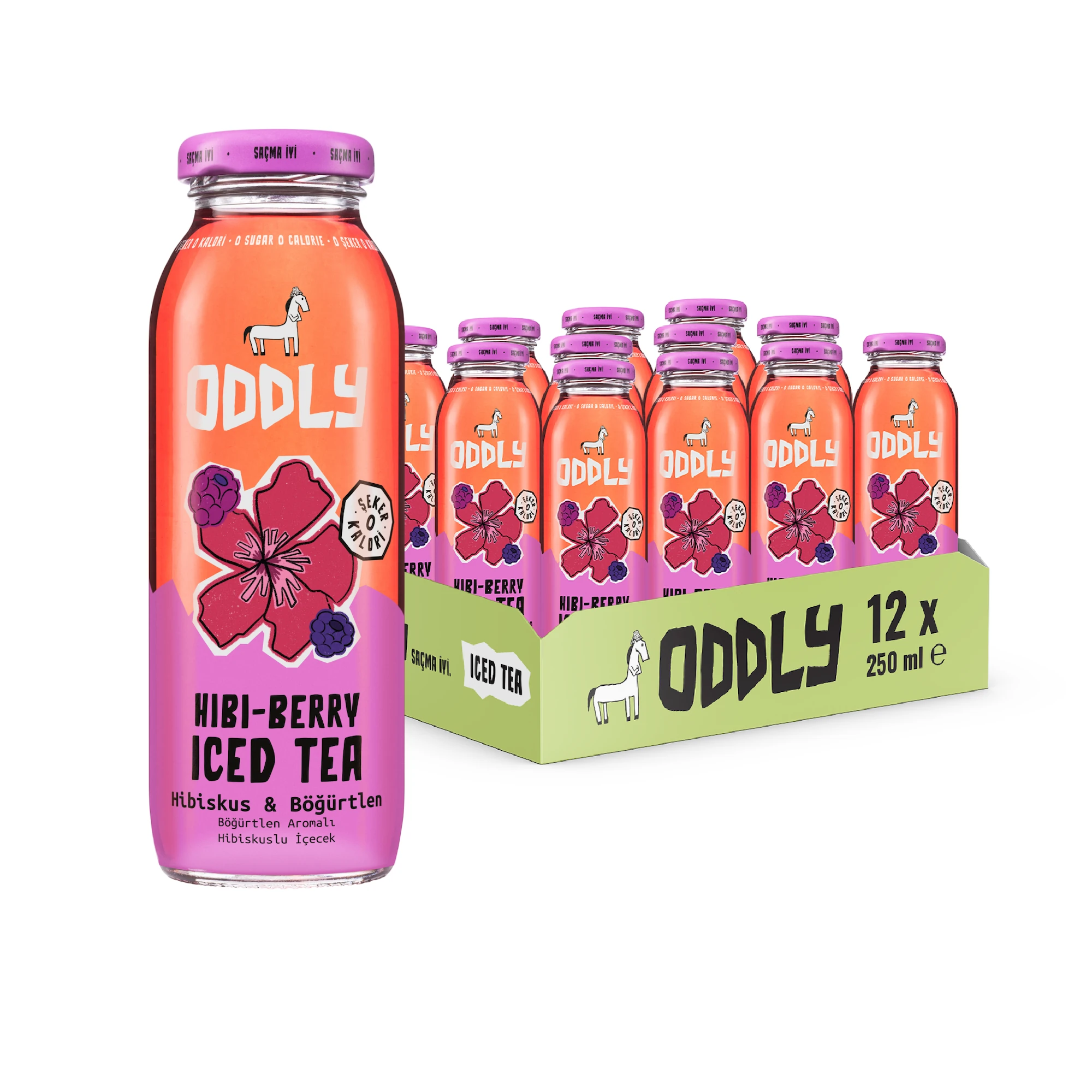 ODDLY HIBIBERRY SOĞUK ÇAY CAM HİBİSCUS BÖĞÜRTLEN - 0 ŞEKER & 0 KALORİ 250 ML X 12 ADET