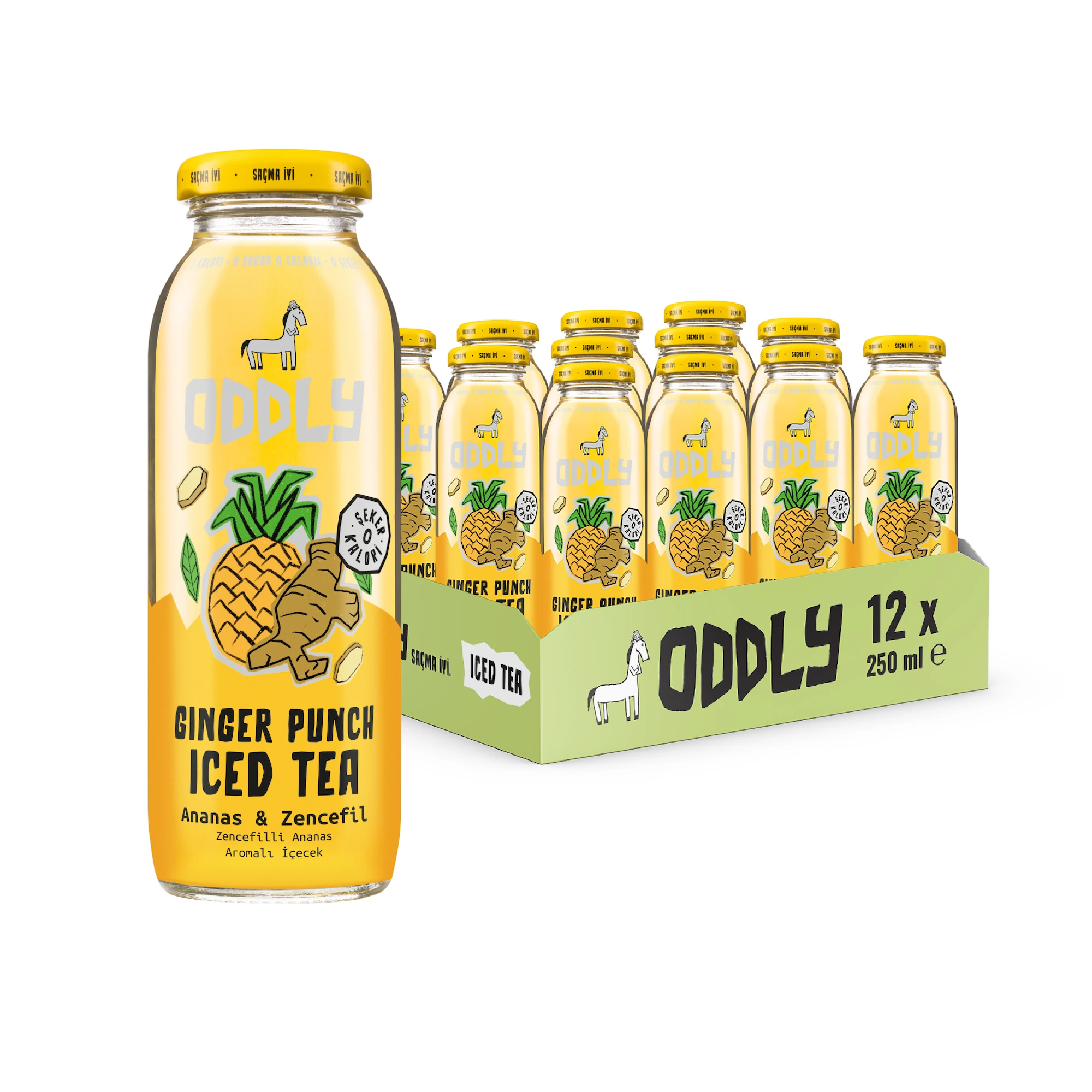 ODDLY GINGER PUNCH SOĞUK ÇAY CAM YEŞİLÇAY ANANAS ZENCEFİL - 0 ŞEKER & 0 KALORİ 250 ML X 12 ADET