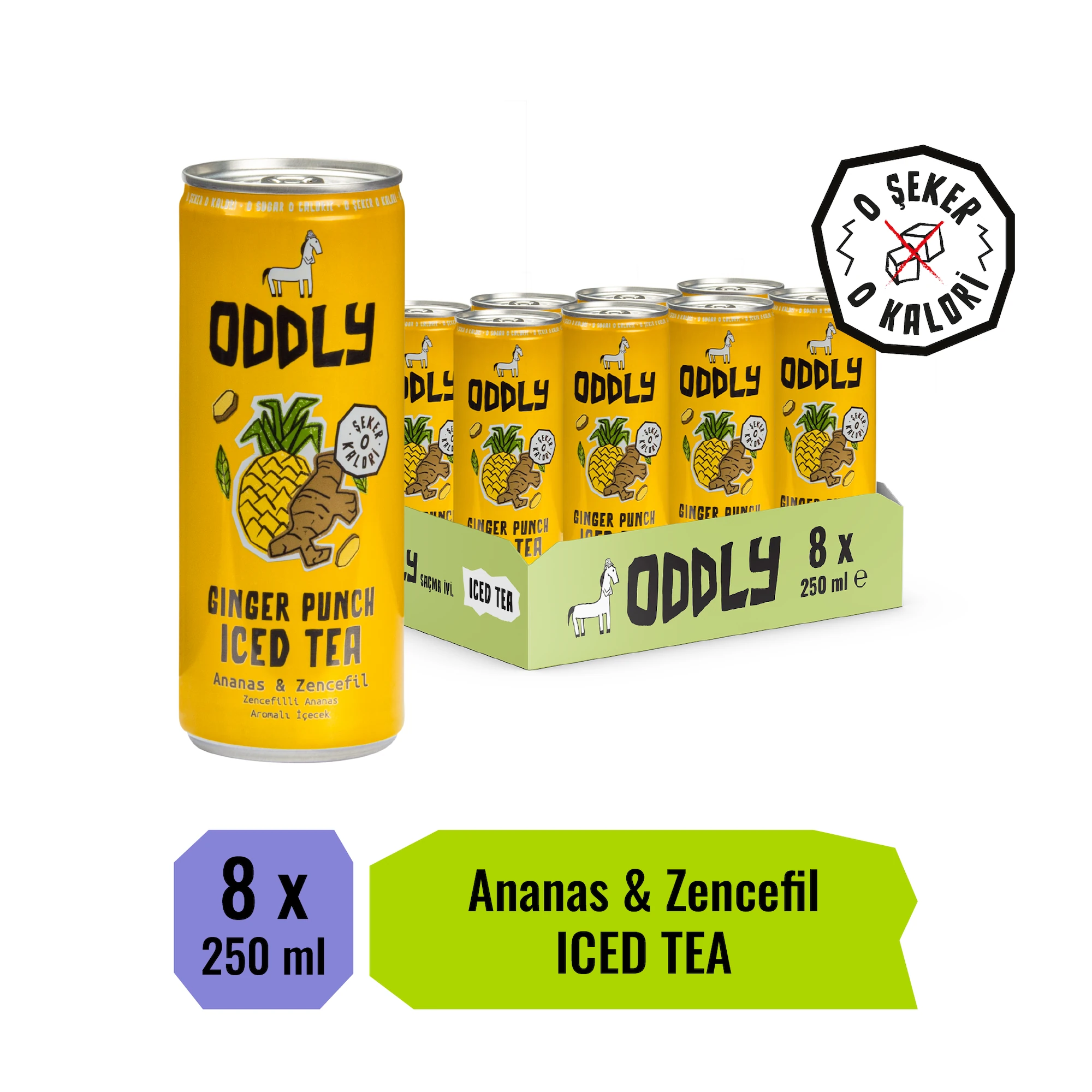 ODDLY GINGER PUNCH SOĞUK ÇAY KUTU YEŞİLÇAY ANANAS ZENCEFİL - 0 ŞEKER & 0 KALORİ 250 ML X 8 ADET
