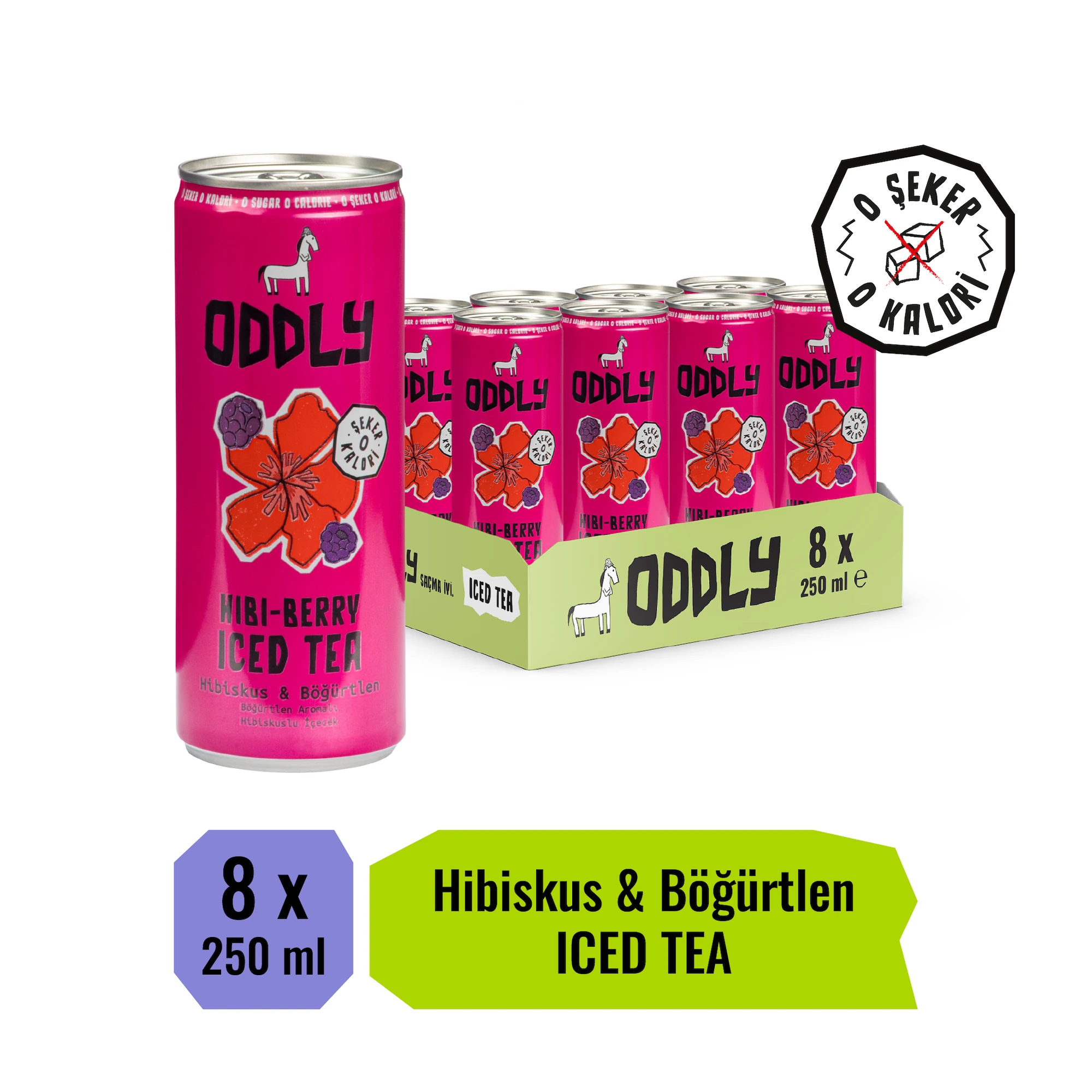 ODDLY HIBIBERRY SOĞUK ÇAY KUTU HİBİSCUS BÖĞÜRTLEN - 0 ŞEKER & 0 KALORİ 250 ML X 8 ADET